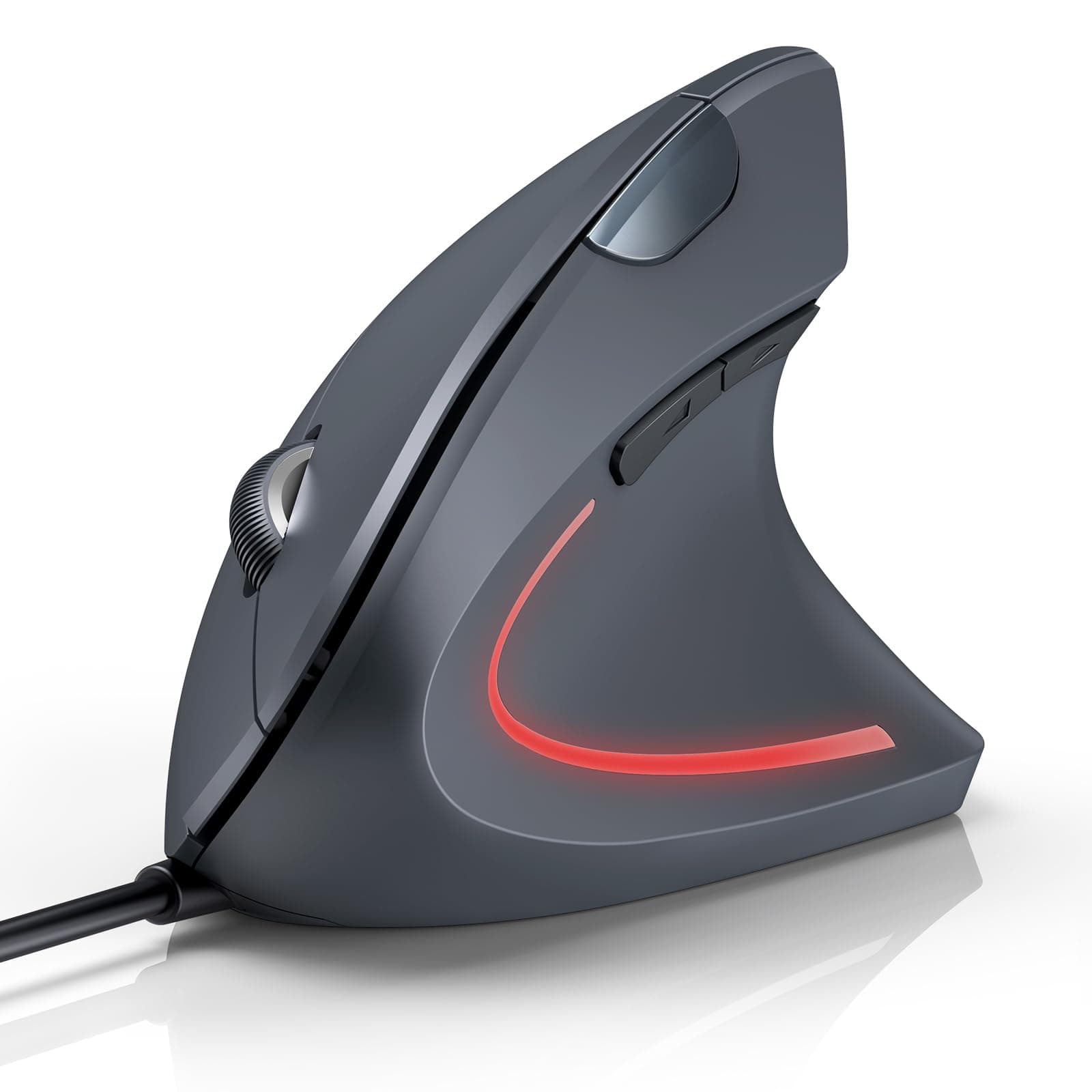 TECKNET Ergonomische Vertikale Optische Maus, Vorbeugung Gegen Mausarm/Tennisarm, 6400 DPI 6 Tasten, LED-Beleuchtung, PC Maus mit USB Kabel für Rechtshänder, Windows und Mac OS - Grau
