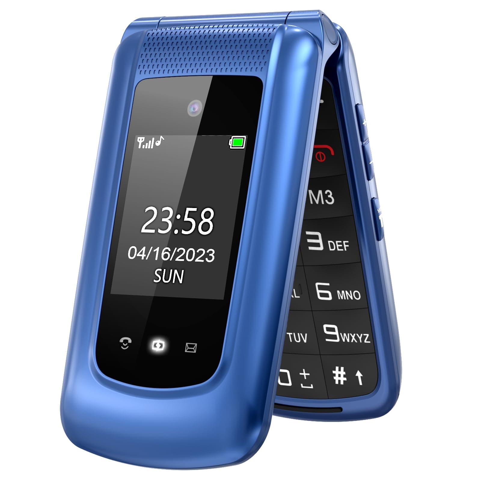 uleway GSM Seniorenhandy Klapphandy ohne Vertrag, vodafone, Großtasten Mobiltelefon Einfach und Tasten Notruffunktion,2.4 +1.7 Zoll Dual Display Handy für Senioren (Blau)