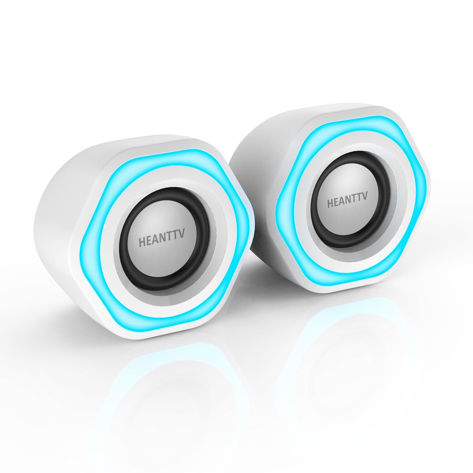 HEANTTV Computer-Lautsprecher, Mini-Lautsprecher mit Stereo USB Powered 3.5mm AUX-in Portable Lautsprecher für PC, Laptop, Notebook, Desktop (Weiß) (USB+3.5MM)