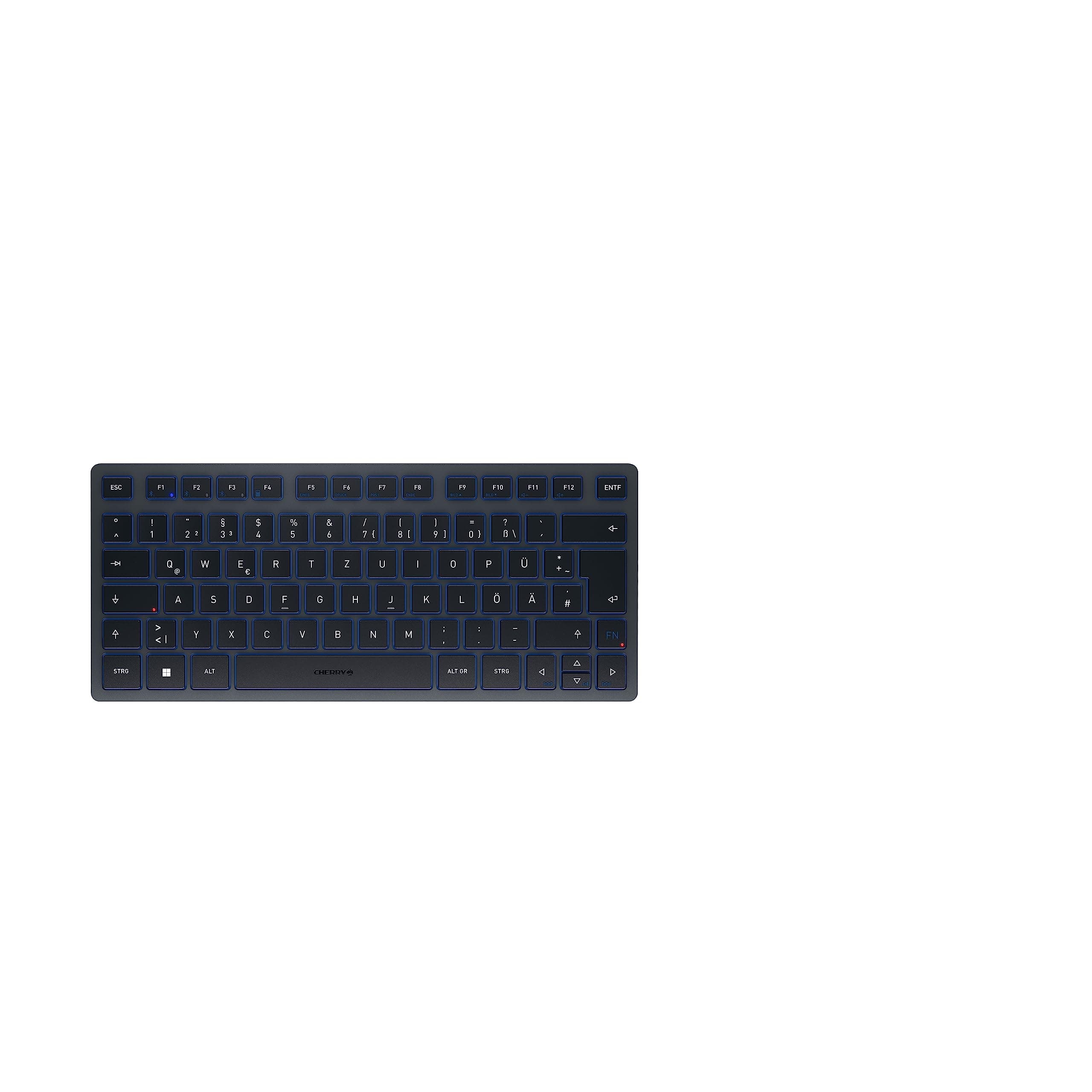 CHERRY KW 7100 MINI BT, Kompakte Multi-Device-Tastatur mit 3 Bluetooth®-Kanälen, Deutsches Layout (QWERTZ), Flaches Design, inkl. Transporttasche, Slate Blue