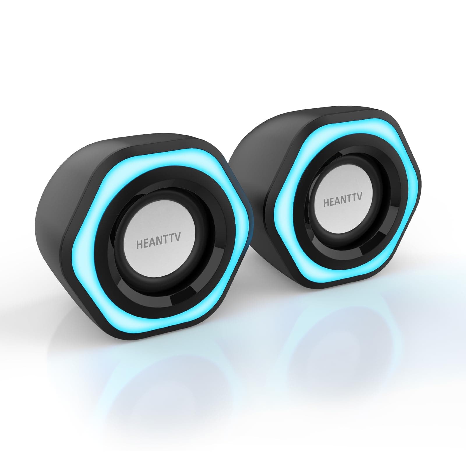 HEANTTV Computer-Lautsprecher, Mini Stereo USB Powered 3.5mm AUX-in Portable für PC, Laptop, Notebook, Desktop (Schwarz) (USB+3.5MM)