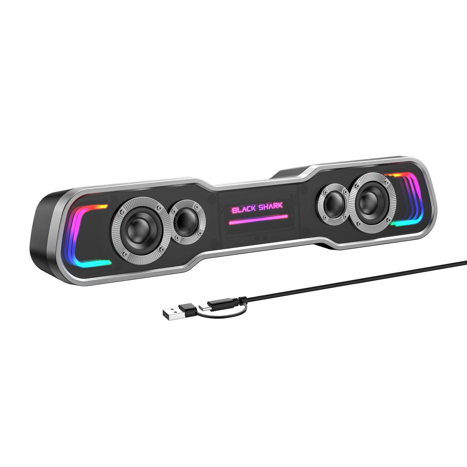 Black Shark PC Lautsprecher mit Tiefe Bässe, Bluetooth & USB/USB C Dual-Modus PC Soundbar mit Dynamische mehrschichtige RGB-Beleuchtung, Computer Lautsprecher für PC, Laptop, Monitor, Tablets(BS-SP1)