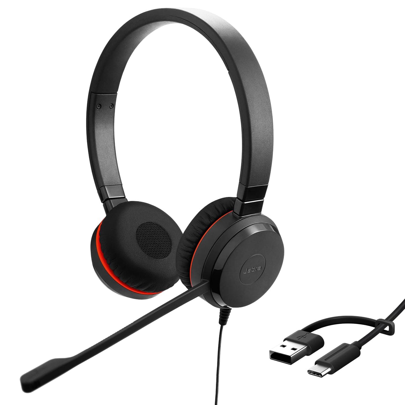 Jabra Evolve 20 SE Stereo Headset - Microsoft Zertifizierte Kopfhörer für VoIP Softphone mit passiver Geräuschunterdrückung - USB-C/A - Schwarz
