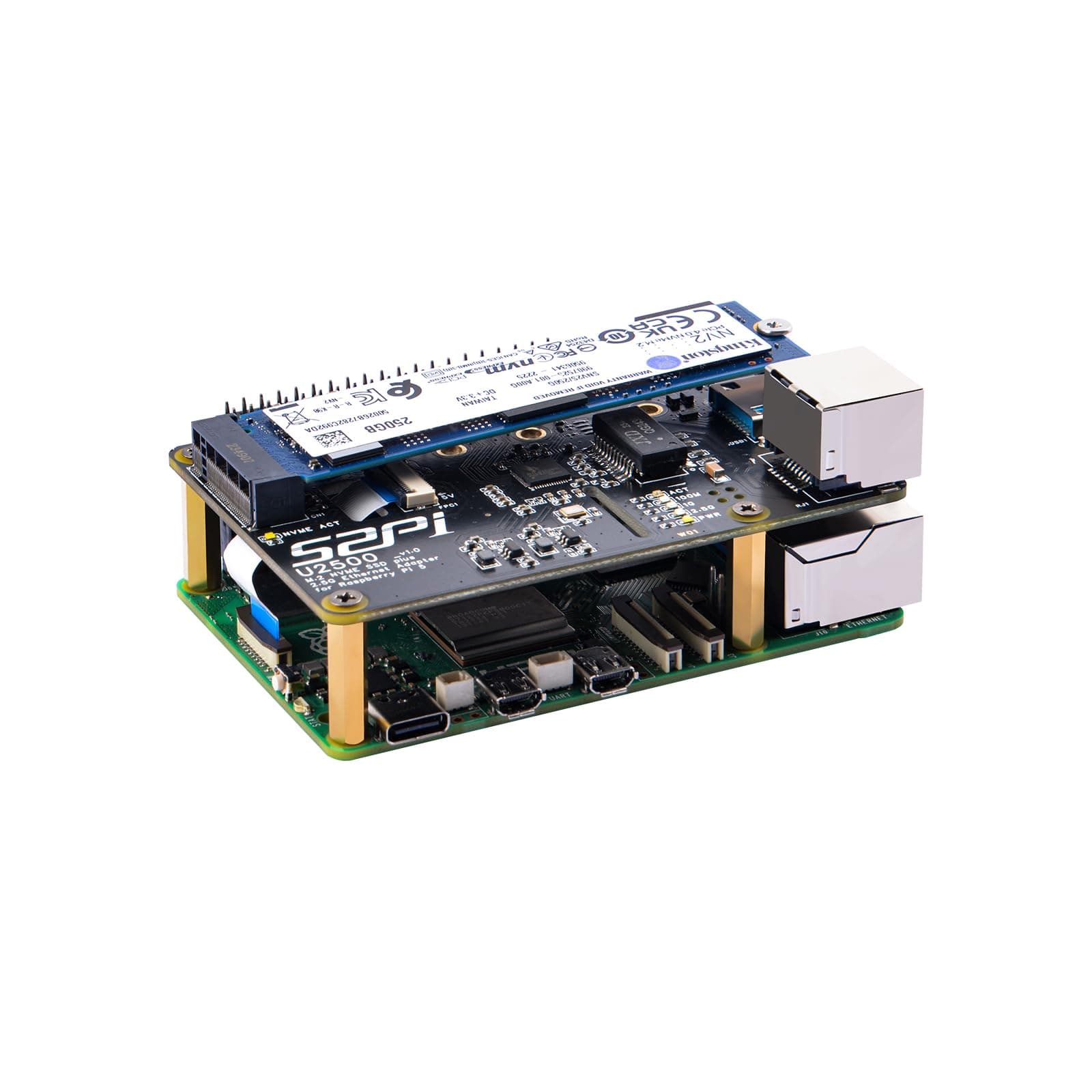 GeeekPi W01 U2500 USB 2.5G Ethernet M.2 NVMe M-Key SSD Shield für Raspberry Pi 5, M.2 PCIe auf NVMe SSD Shield für Raspberry Pi 5