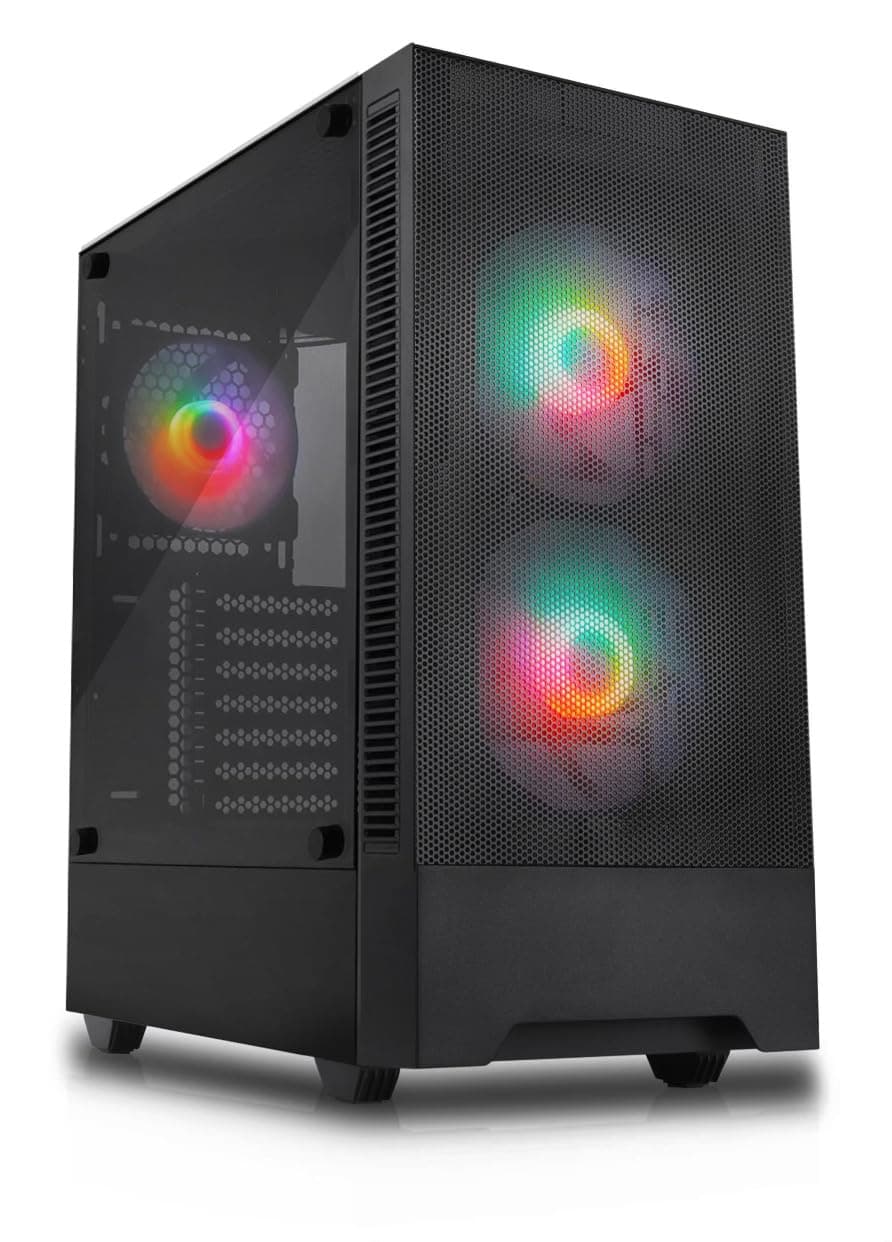 Silentware Flow 100 Midi Tower PC-Gehäuse, Große Metall Mesh-Front, gehärtetes Glas-Seitenfenster, 2X 140mm & 1x 120mm A-RGB Hydro-Lager Lüfter, GPU bis 325mm, Daisy-Chain, ATX Netzteil, Schwarz