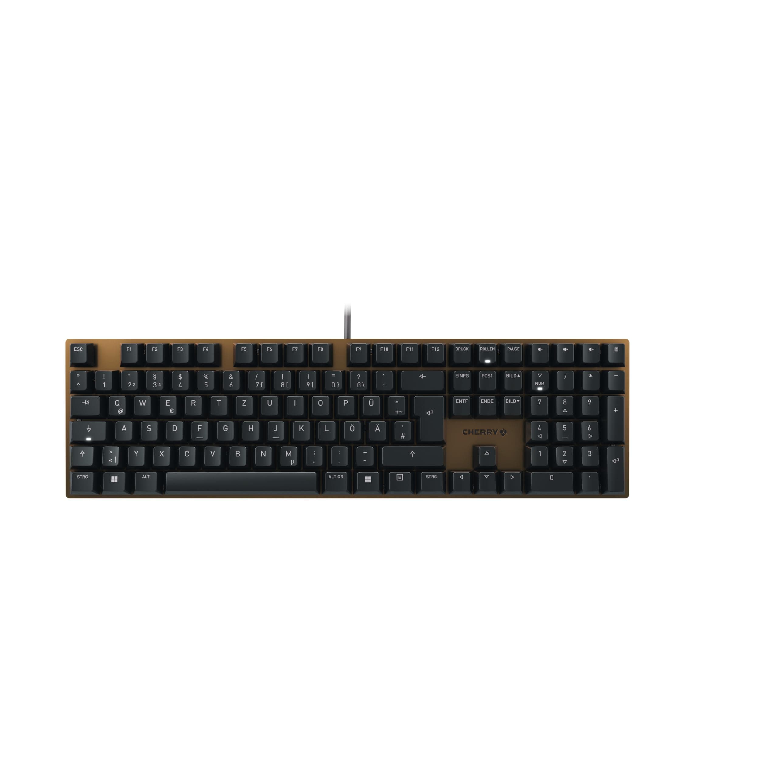 CHERRY KC 200 MX, Mechanische Office-Tastatur mit Eloxierter Metallplatte, Deutsches Layout (QWERTZ), Kabelgebunden, MX2A Silent RED Switches, Schwarz/Bronze