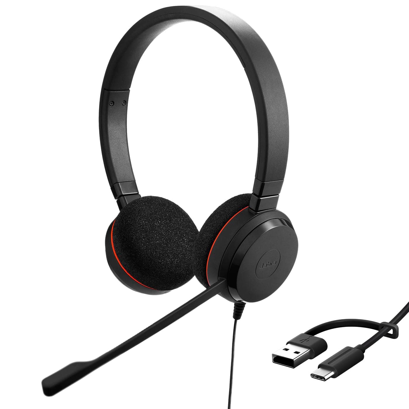 Jabra Evolve 20 Stereo Headset - Unified Communication Zertifizierte Kopfhörer für VoIP Softphone mit passiver Geräuschunterdrückung - USB-C/A - Schwarz