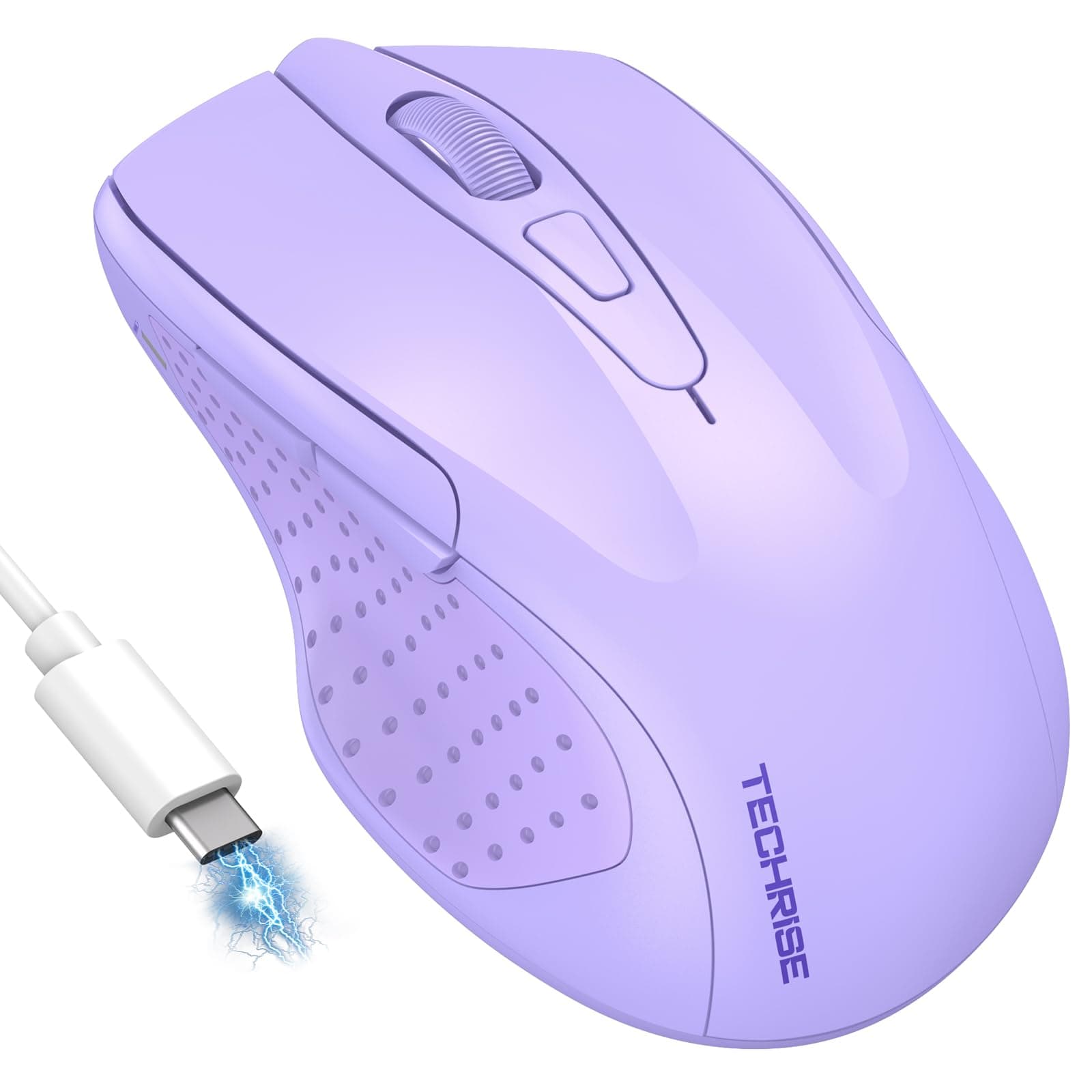 TechRise Bluetooth Maus, 2.4G Maus Kabellos (BT 5.0/3.0 + 2.4G) 4800 DPI Wiederaufladbare Ergonomische Mouse mit USB-A Empfänger, 6 Stufen DPI Stille Funkmaus für Laptops, Computer, PC, Hell Lila