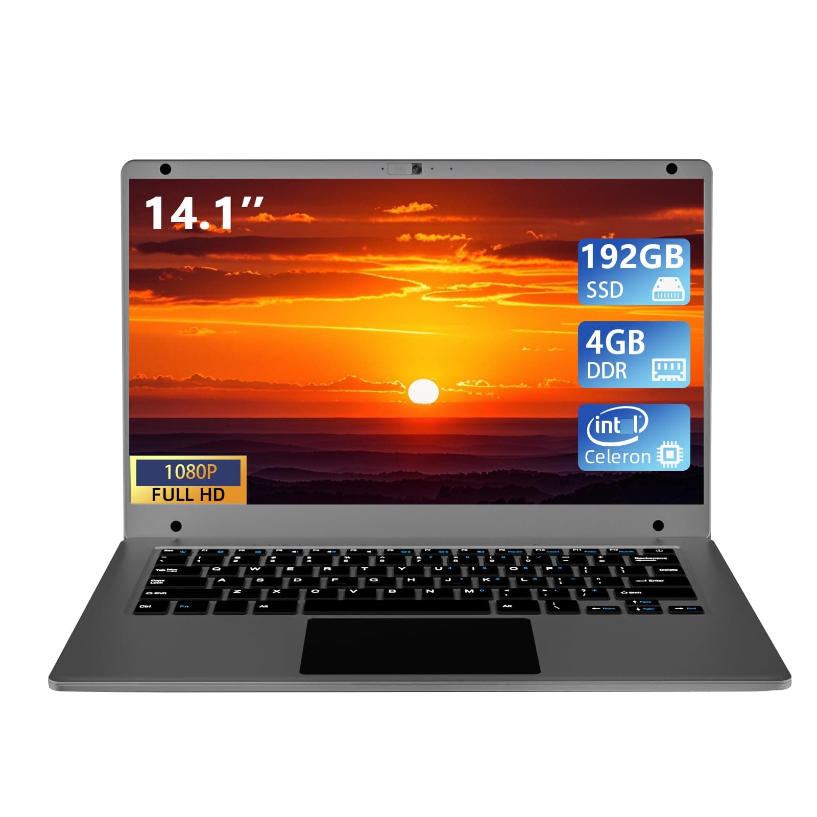 14,1-Zoll-Laptop-Computer, Celeron Quad-Core bis zu 2,2 GHz,4 GB RAM und 192 GB SSD,W11-Laptop-Computer mit FHD IPS,schlankes und leichtes Notebook,Arbeits- und Studenten-Laptops,WPS Webcam Slim lapto