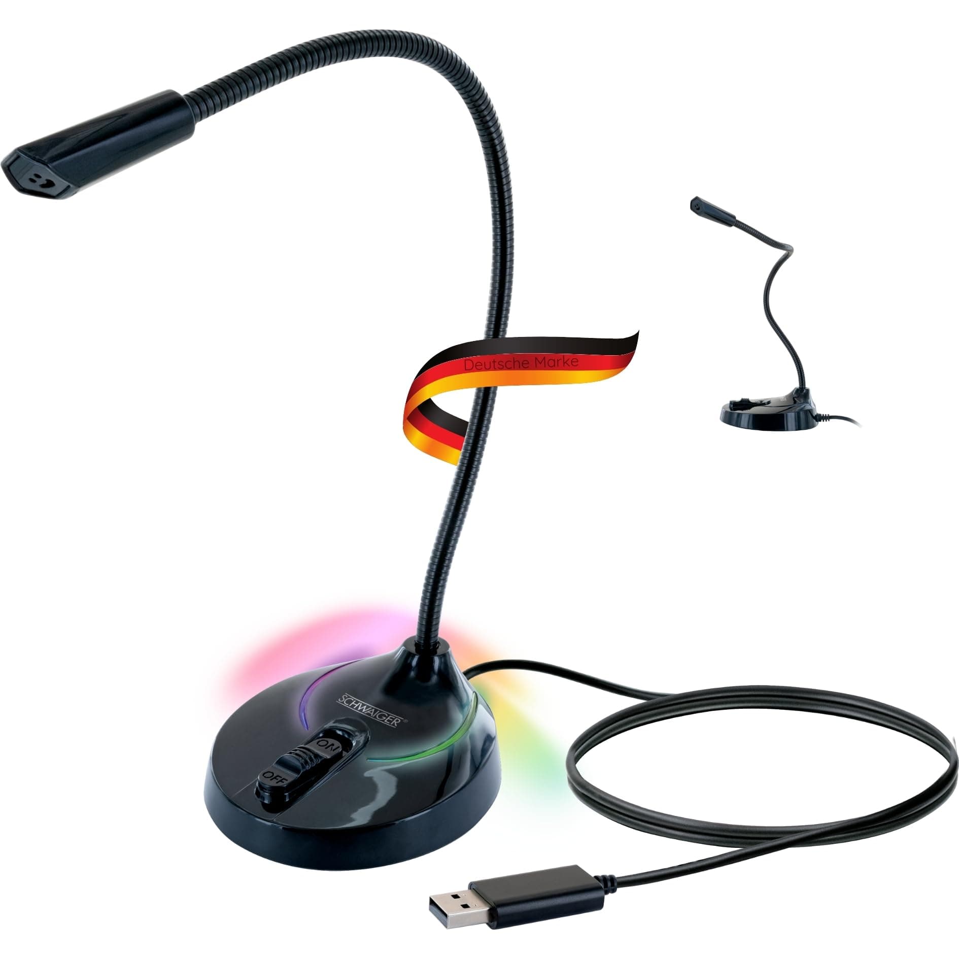 SCHWAIGER MF200 Gaming Mikrofon USB mit RGB Beleuchtung Flexibler Schwanenhals Stream Videokonferenz Mikro Stummschalter Podcast Microphone