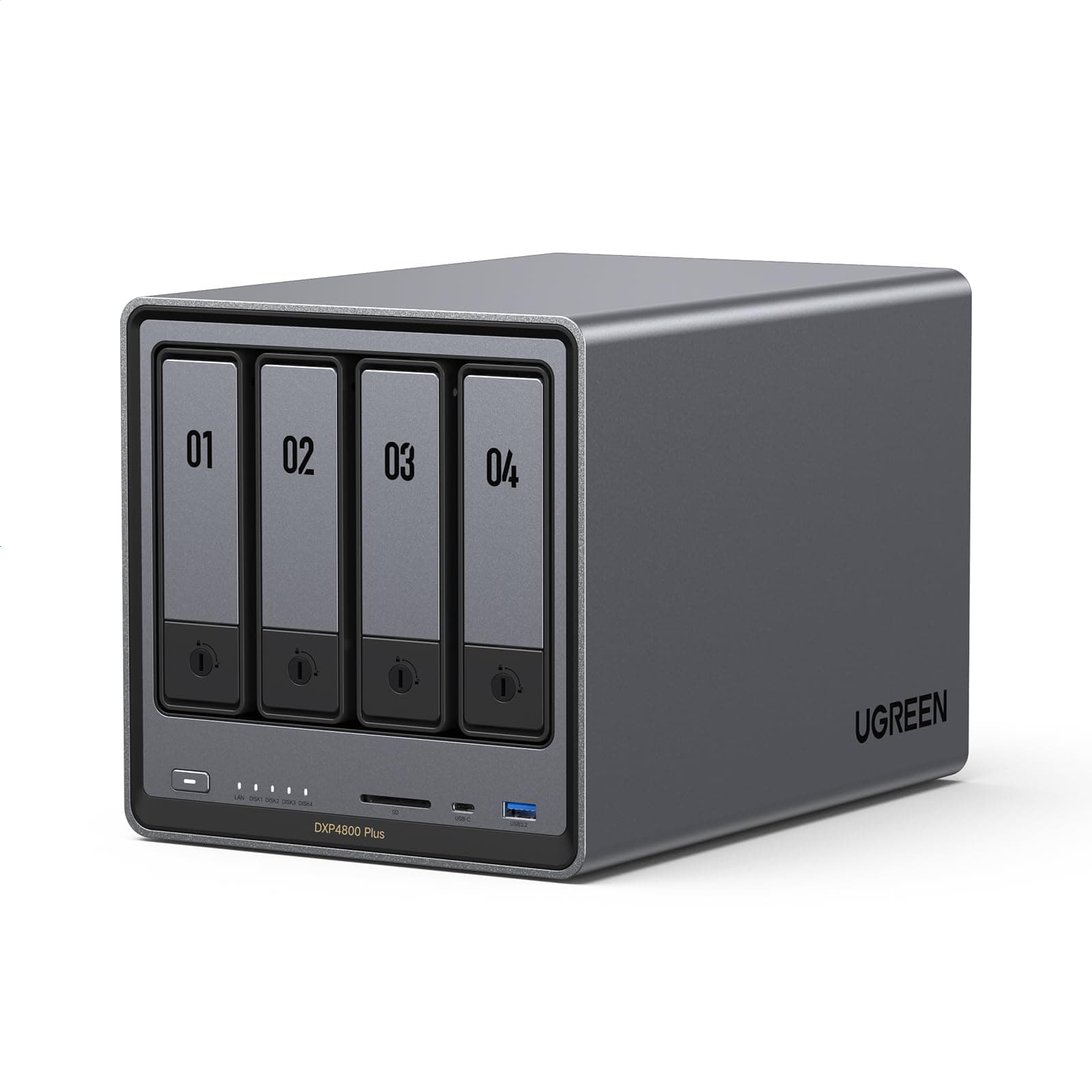 UGREEN NASync DXP4800 Plus 4-Bay Desktop NAS, Intel Pentium Gold 8505 5-Core CPU, 8GB DDR5 RAM, 128G SSD, 1 * 10GbE, 1 * 2,5GbE, 2*M.2 NVMe-Steckplätze, 4K HDMI, Network Attached Storage (Diskless)