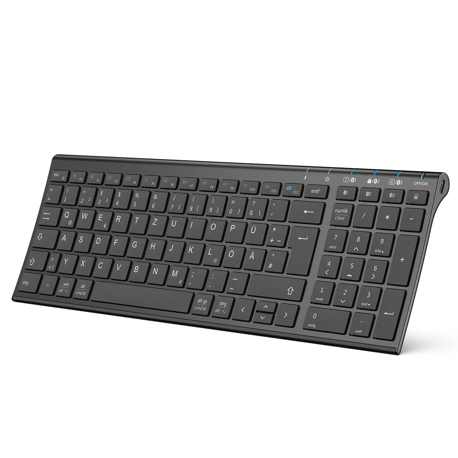 iClever BK10 Bluetooth Tastatur, kabellose wiederaufladbare Tastatur mit 3 Bluetooth Kanälen