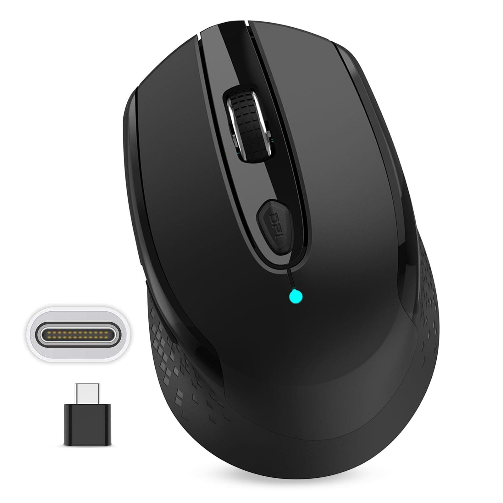Maus Kabellos USB C, Funkmaus Batterie Klein 2.4G Computer Maus mit USB C Empfänger 3 Verstellbare DPI Level Silent Mouse mit 6 Tasten, mit EIN Aus Schalter für MacbookPro/Air Chromebook Laptop