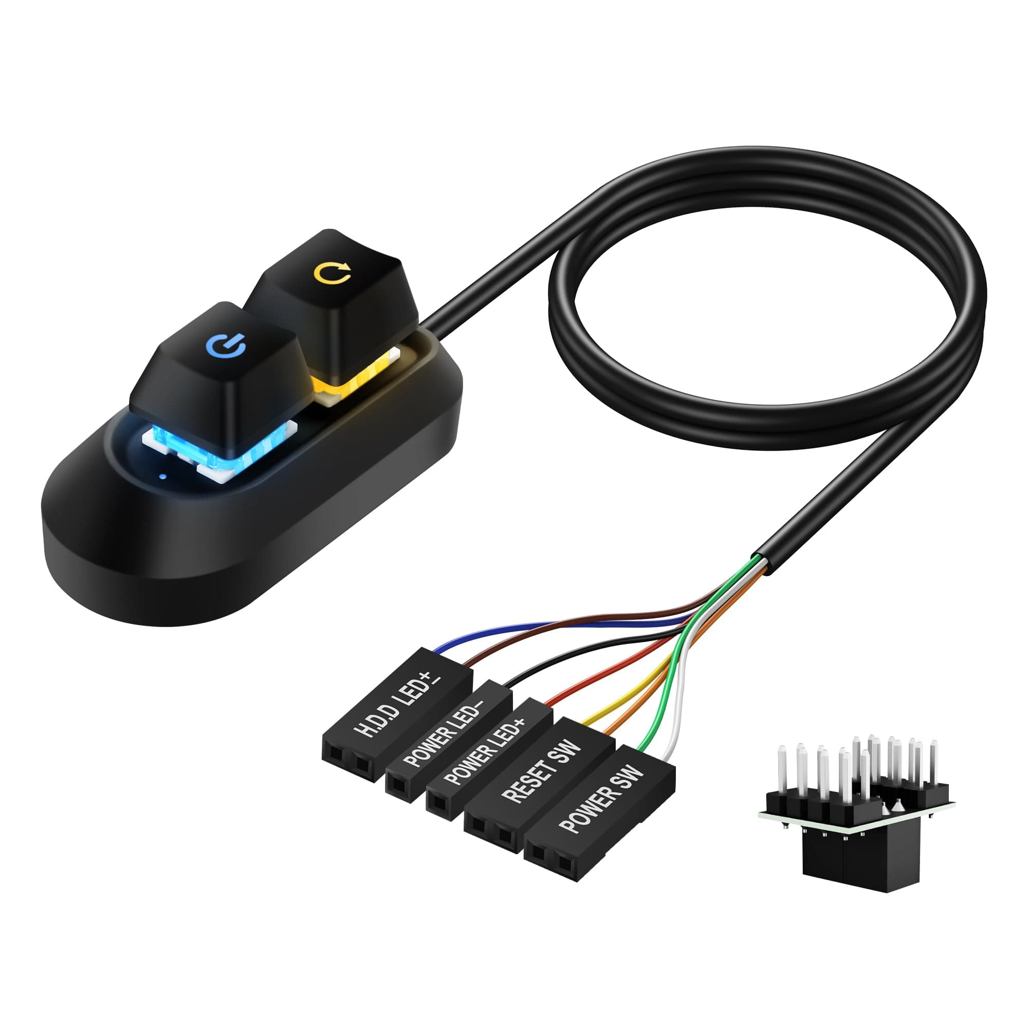 SinLoon Desktop-Computer, PC schalter extern, PC-power button, multifunktionaler Desktop-Netzschalter für einfache Start- und Reset-Steuerung mit LED-Licht, 2 m