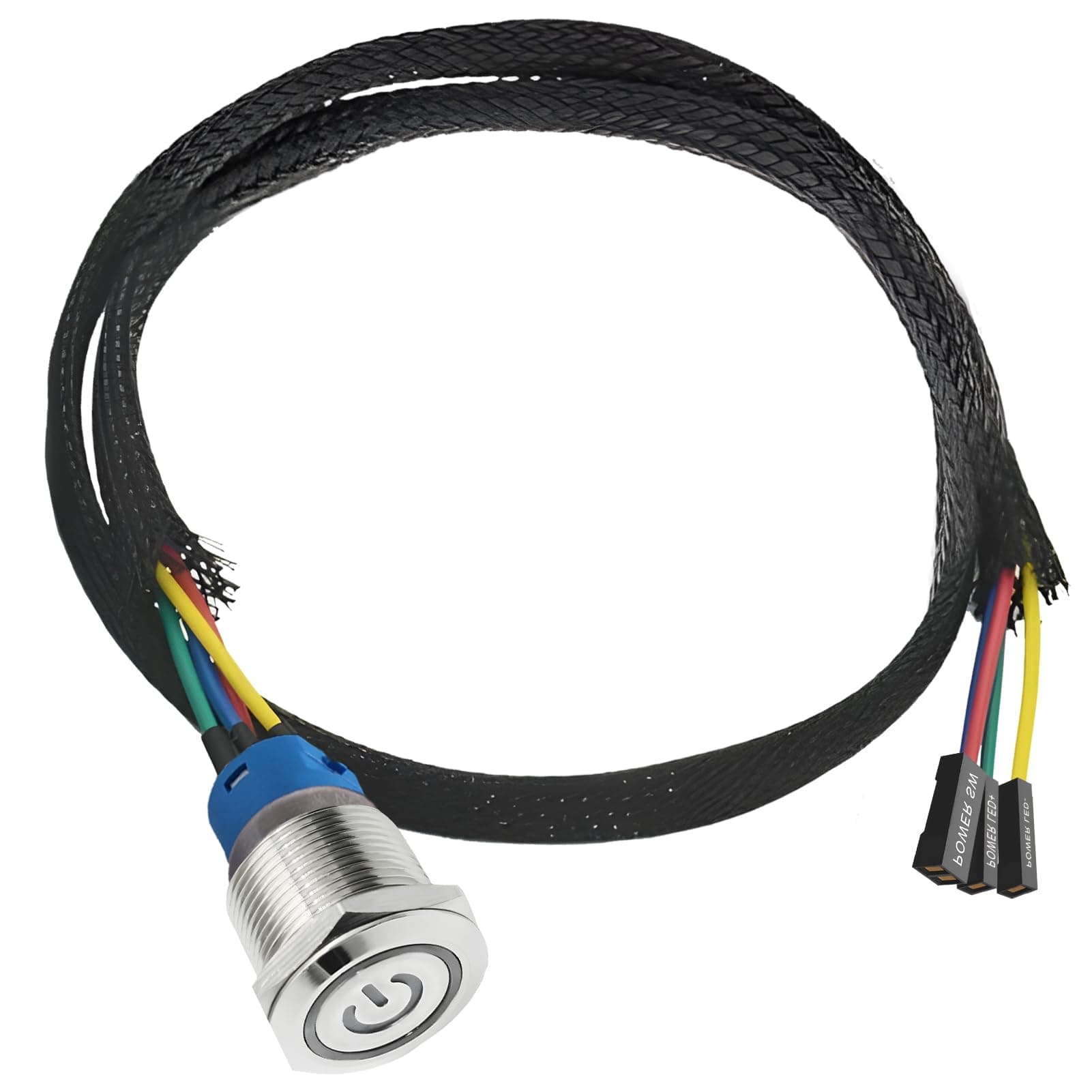 60cm PC Power Button, Gehäuseschalter-Host-Metalltaste, Computer Switch, PC Power Schalter Kabel (16mm, Weiße LED)