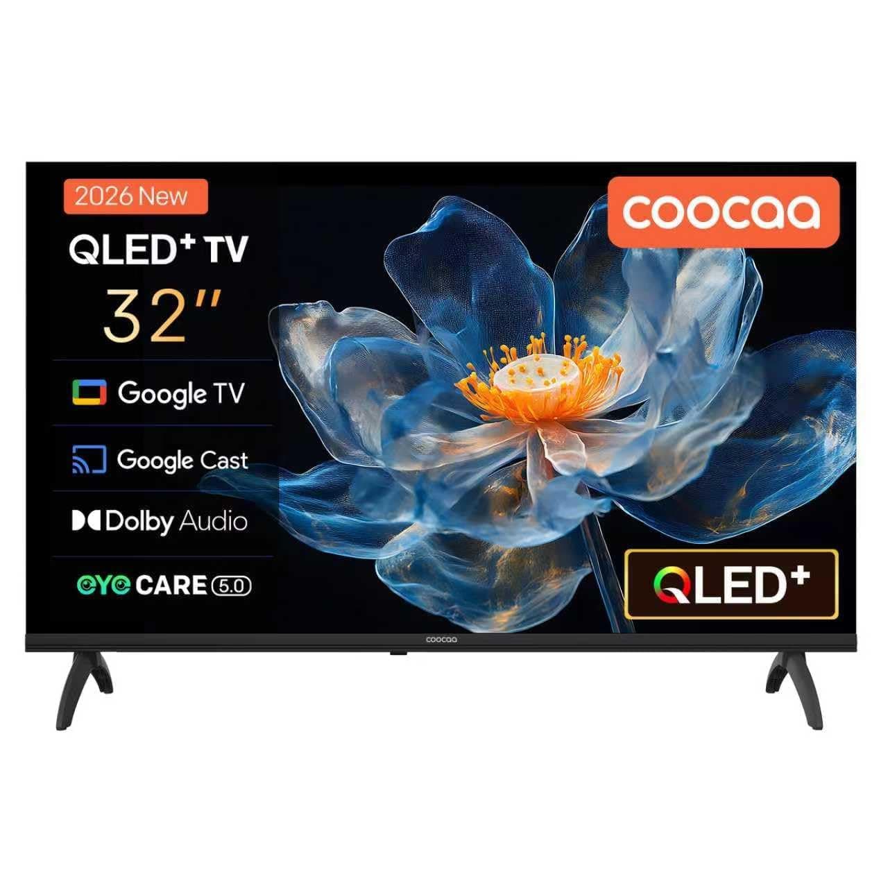 coocaa QLED Smart TV 32 Zoll, 80 cm, QLED Fernseher kompatibel mit Google TV, HDR10, Dolby Audio, Bluetooth 5.1, EyeCare, Google Cast, Triple Tuner (DVB-T/T2/C/S/S2, CI+), 32CGQG40Z, 2026 Modell