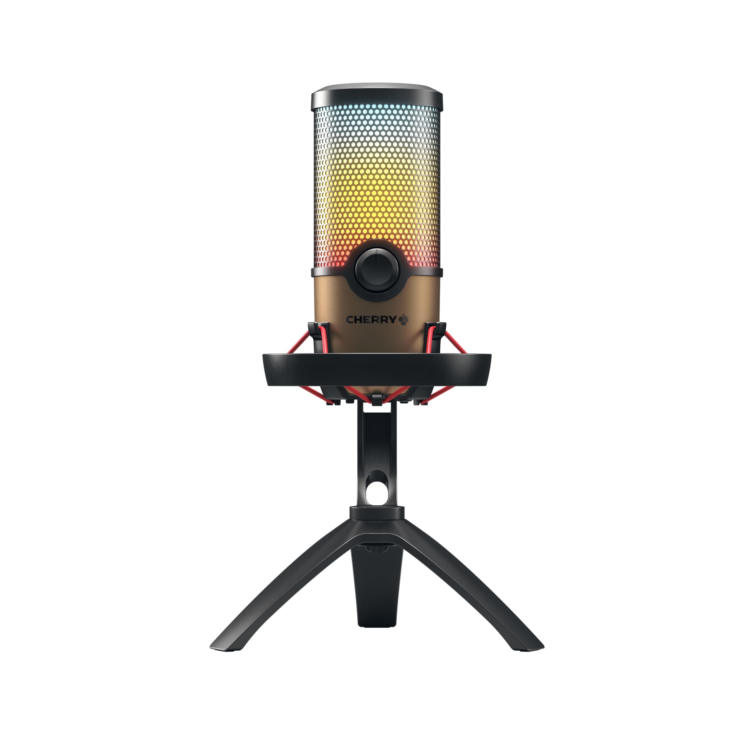 CHERRY UM 9.0 PRO RGB, USB-Mikrofon mit RGB-Beleuchtung, für Gaming, Streaming, ASMR, 4 Richtcharakteristiken, Kompatibel mit PC/Mac/PS4/PS5, Schwarz-Kupfer