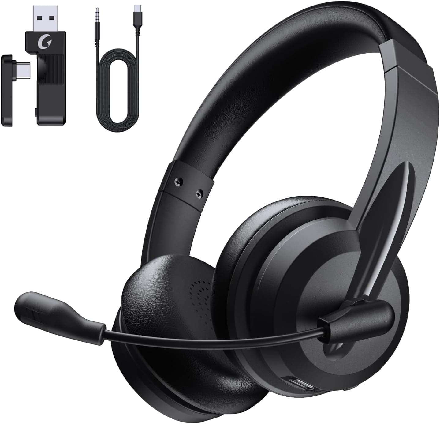 syndesmos Headset mit Mikrofon Bluetooth, Verstellbares Kopfband Headset PC, Unterstützt 2,4 G/Bluetooth V5.3/Kabelgebundene Verbindung, für Telefon, Tablette, CallCenter, Büro, Treffen, Geschäft
