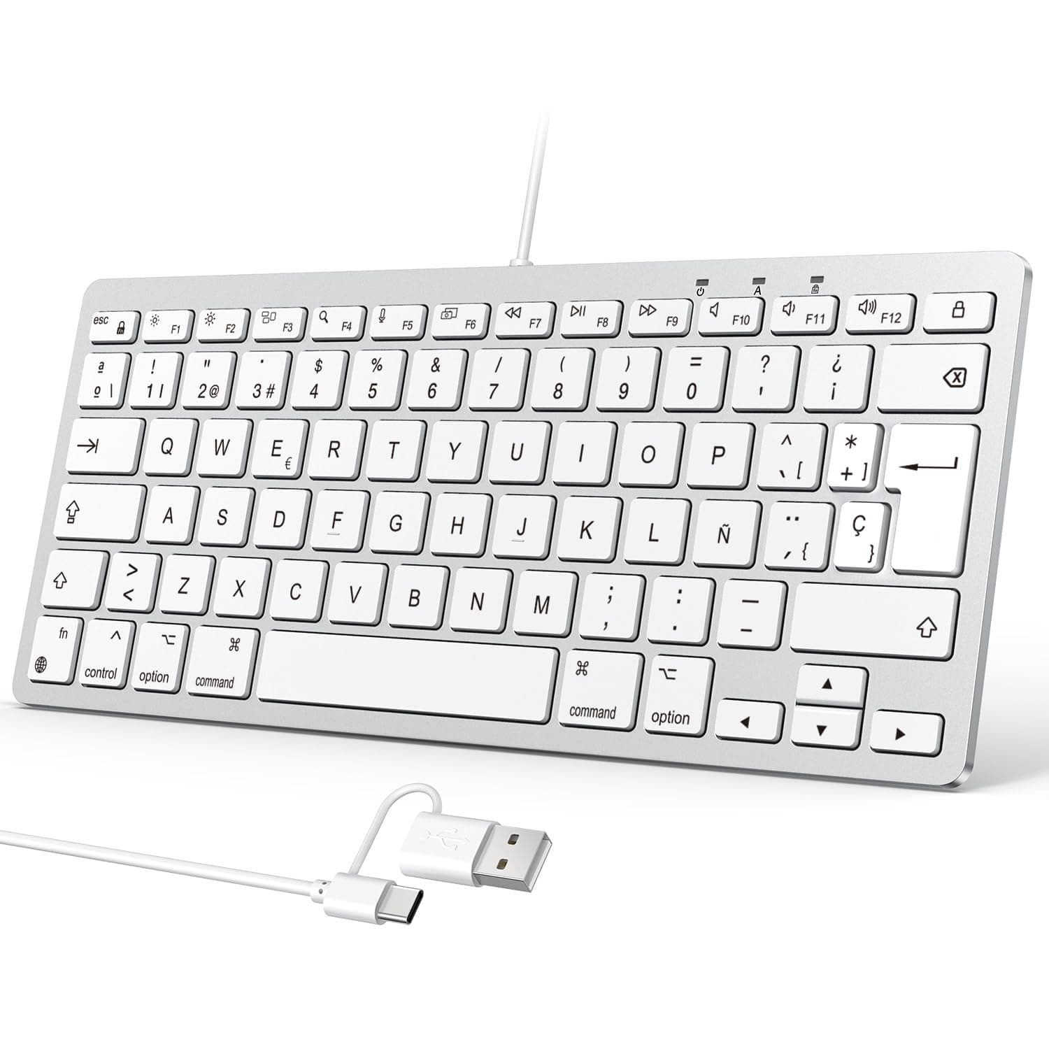 OMOTON Kabelgebundene Tastatur für Mac, ES-Layout Dual-Tastatur (Type C/USB), leise Tasten und stabile Verbindung, kompatibel mit Mac, iMac, Mac mini