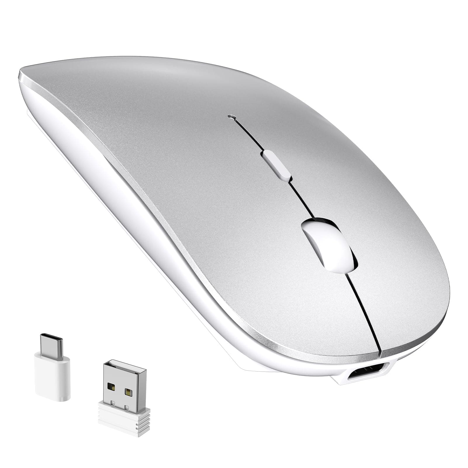 RaceGT Maus Kabellos USB-C & USB-A, Mouse Aufladbar 2,4GHz Leise klick 3 Adjustable DPI Level mit 4 Tasten, mit EIN Aus Schalter für Computer Laptop PC MacbookPro/Air Chromebook