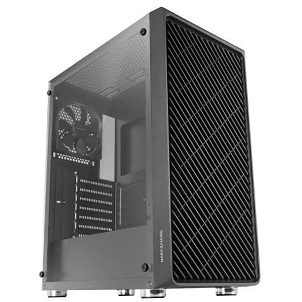 Mars Gaming MC-3000 Schwarz, ATX Gaming Semitower, Vollvergütetes Glasfenster, Metal-Mesh Front, 4X 120mm Lüfter