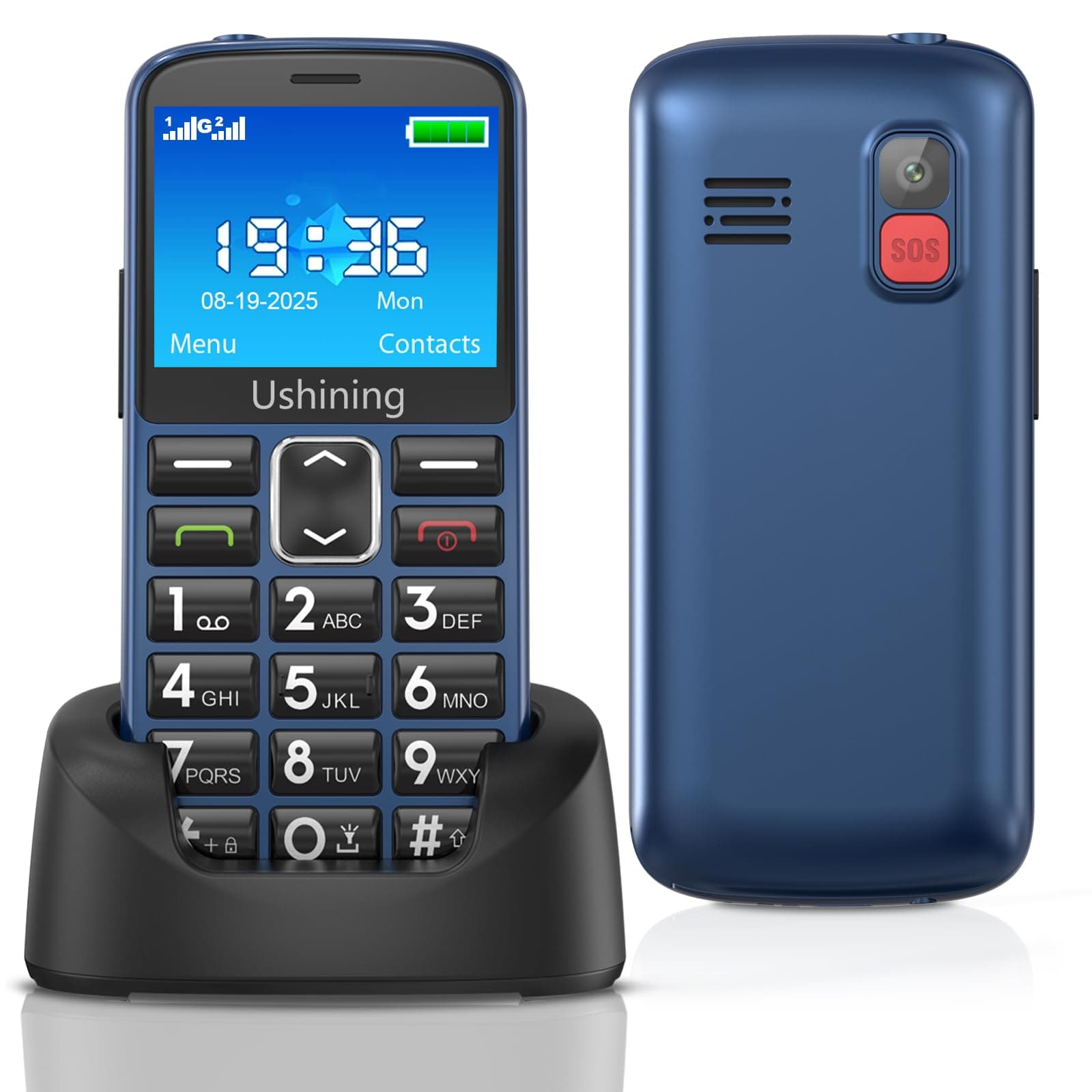 Seniorenhandy Ohne Vertrag mit Groüe Tasten, Dual SIM Senioren Handy mit 2,4 Zoll Farbdisplay, 1000 Mah Akku, Hörgeräte Kompatibel, Notruftaste, Typ-C-Kabel, Rentner Handy Mit Ladestation, Blau