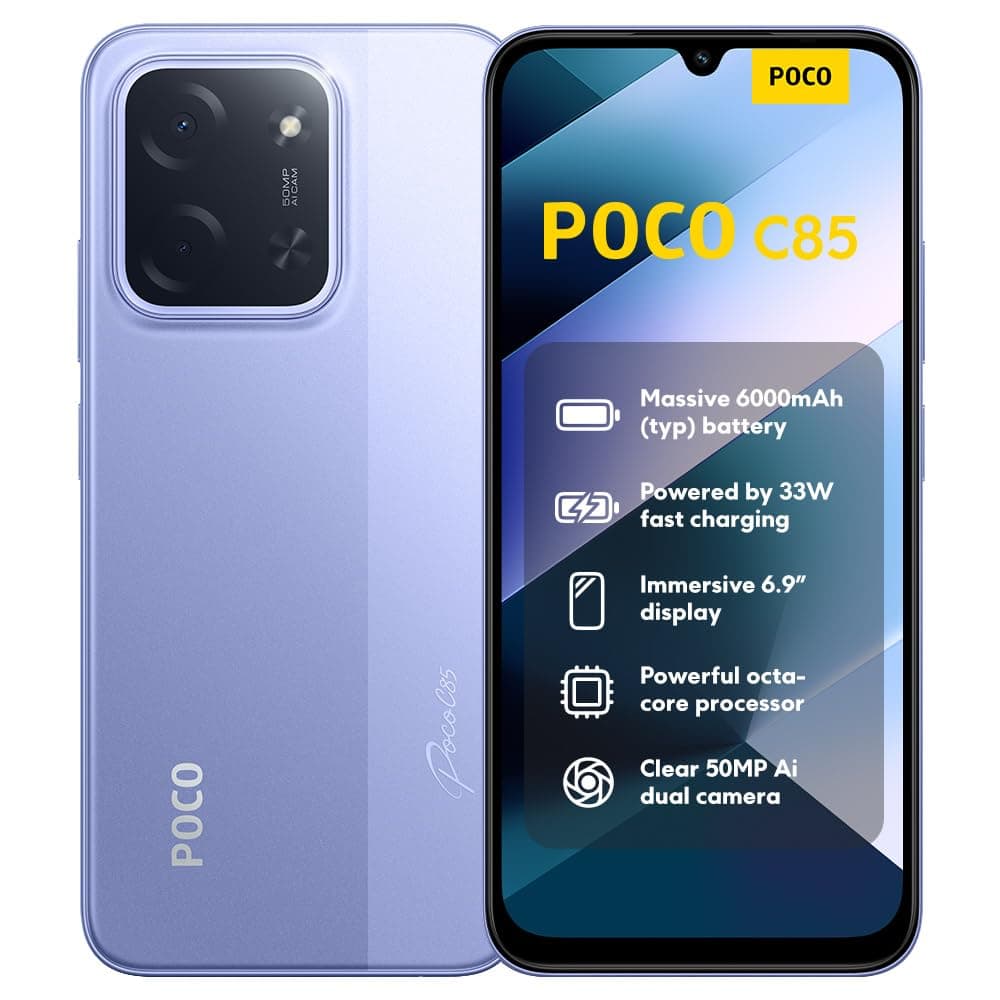XIAOMI Poco C85, Smartphone 8+256GB, 6,9" 120Hz Display 7,99mm Design, MediaTek Helio G81-Ultra Octa-Core, 50MP AI-Zweifach-Kamera, 6000mAh, Purple, Ladegerät Nicht im Lieferumfang enthalten