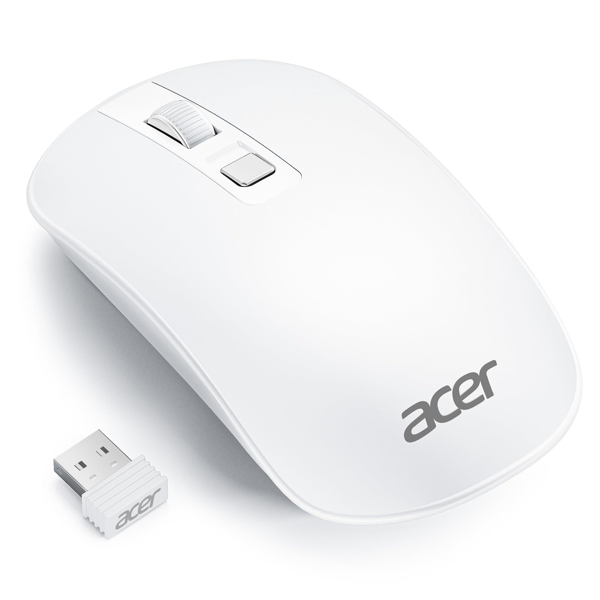 acer Ultradünne Maus Kabellose, Tragbare 2,4 GHz Funkmaus, Wireless Mouse mit 800/1200/1600 einstellbare DPI, 4 Tasten Kabellos Computermaus, Maus Kabellos Laptop, Dell XPS, ASUS, Surface-Weiß