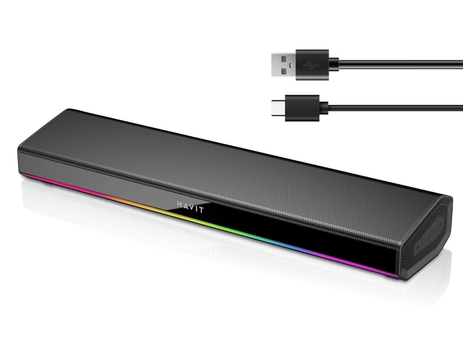 havit PC-Lautsprecher, 20 W Bluetooth V5.3 Soundbar mit 3D-Surround, HiFi-Stereo, beleuchtete RGB-Monitor-Lautsprecher, USB-betrieben, für Desktop, Laptop
