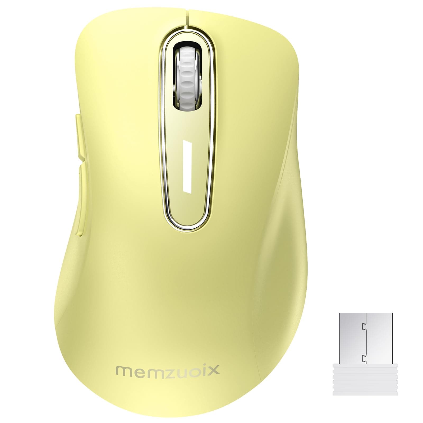 memzuoix Kabellose Maus 2.4GHz, Tragbare Optische Wireless Maus 1400 DPI mit Mini-USB-Empfänger, 5 Tasten und Batteriebetrieb für Laptop, Desktop, MacBook - Gelb