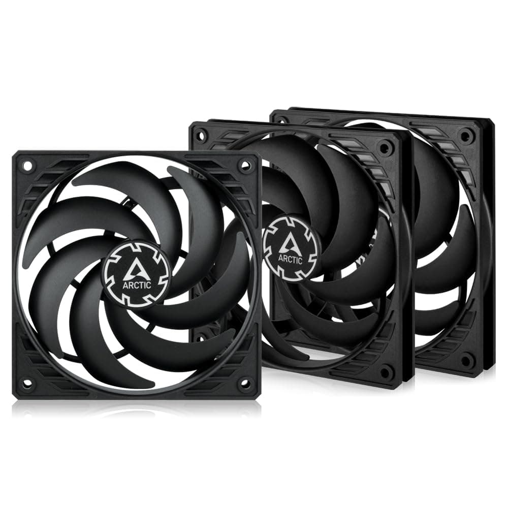 ARCTIC P12 Slim PWM PST (3 Stück) - 120 mm PWM PST Gehäuselüfter optimiert für statischen Druck, Case Fan mit PST-Anschluss (PWM Sharing Technology), besonders schmal - Schwarz