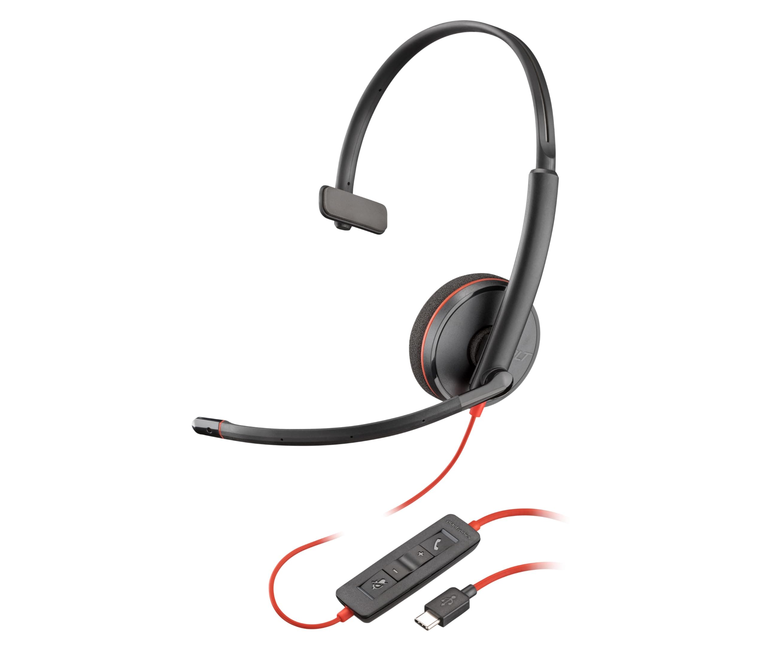 Schnurgebundenes USB-C-Headset Poly Blackwire 3210 – Noise Cancelling-Mikrofon – Ein-Ohr-Design – Verbindung mit PC/Mac über USB-C oder USB-A – Kompatibel mit Teams, Zoom