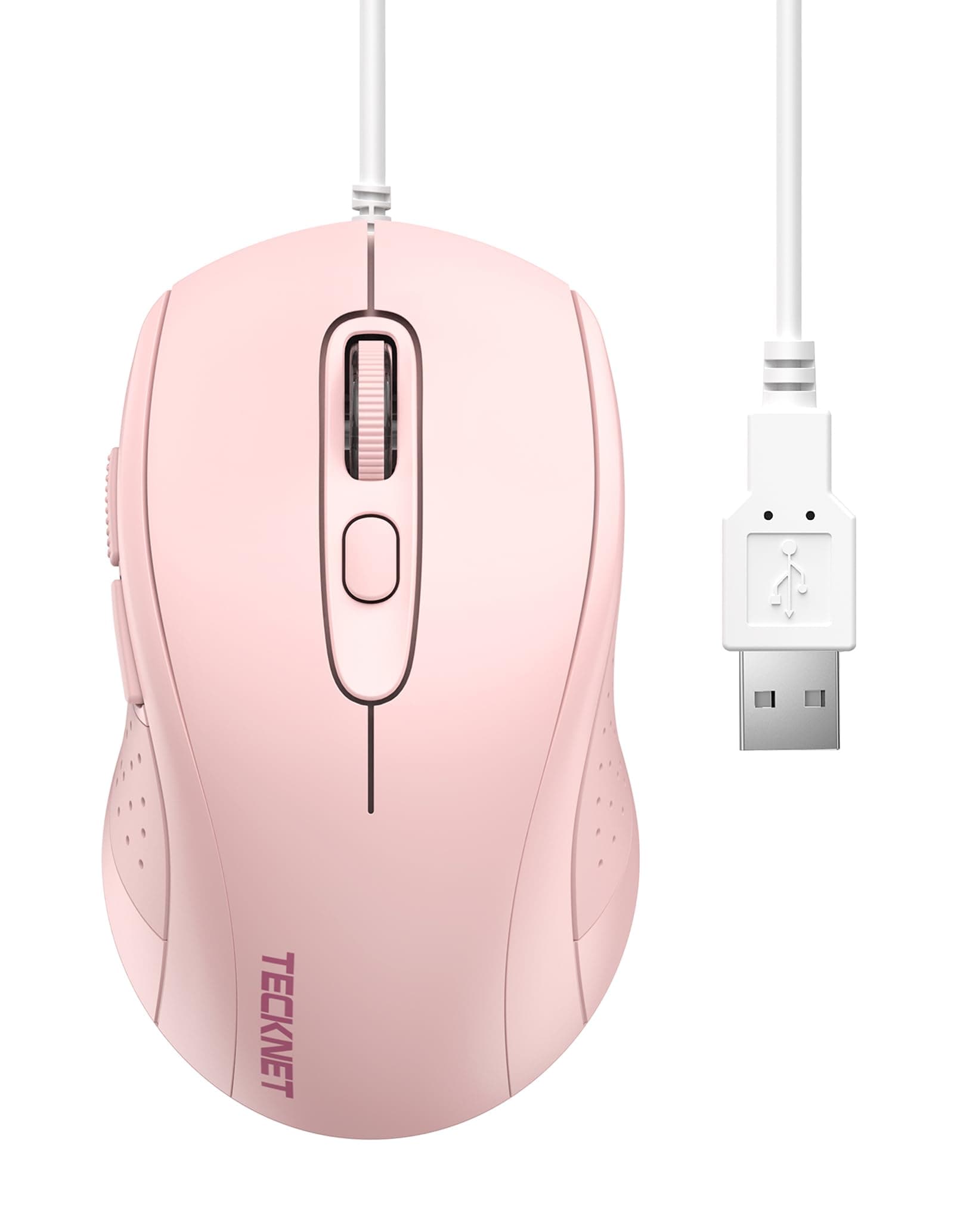 TECKNET Maus mit Kabel, 6400DPI Optical Business Mouse Ergonomische Kabelgebundene Maus mit 6 Tasten, 4 Verstellbare DPI Level, USB-Plug & Play, für Laptop/PC/Mac - Rosa
