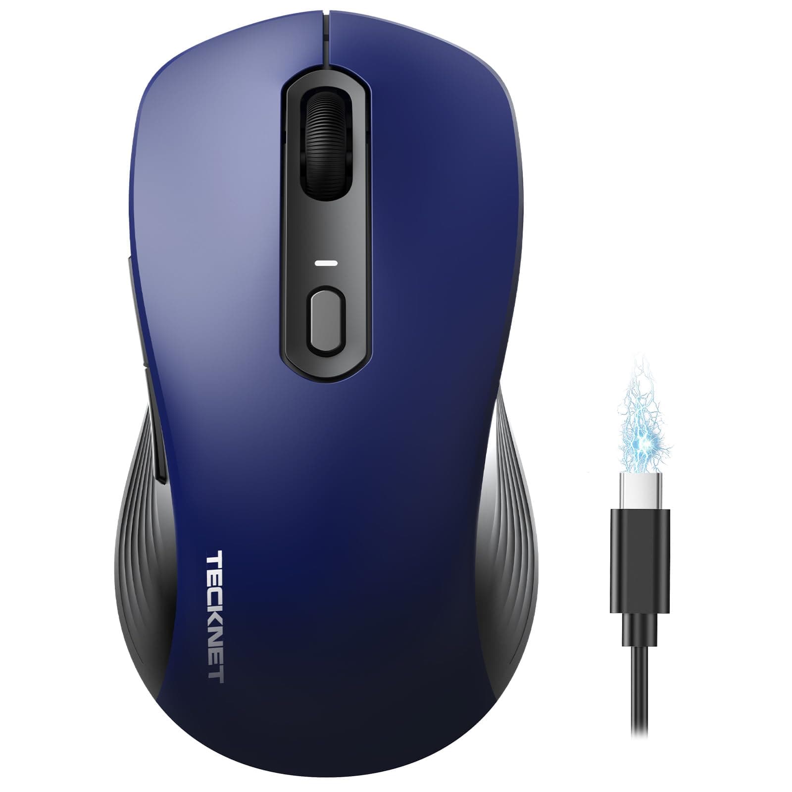 TECKNET Bluetooth Maus, PC Maus Kabellos, Wiederaufladbar Computer Maus 4800 DPI, (BT 5.0/3.0+2.4 GHz) Ergonomische Silent Wireless Mouse, Funkmaus für Laptop, Mac OS, Android, Windows, Blau