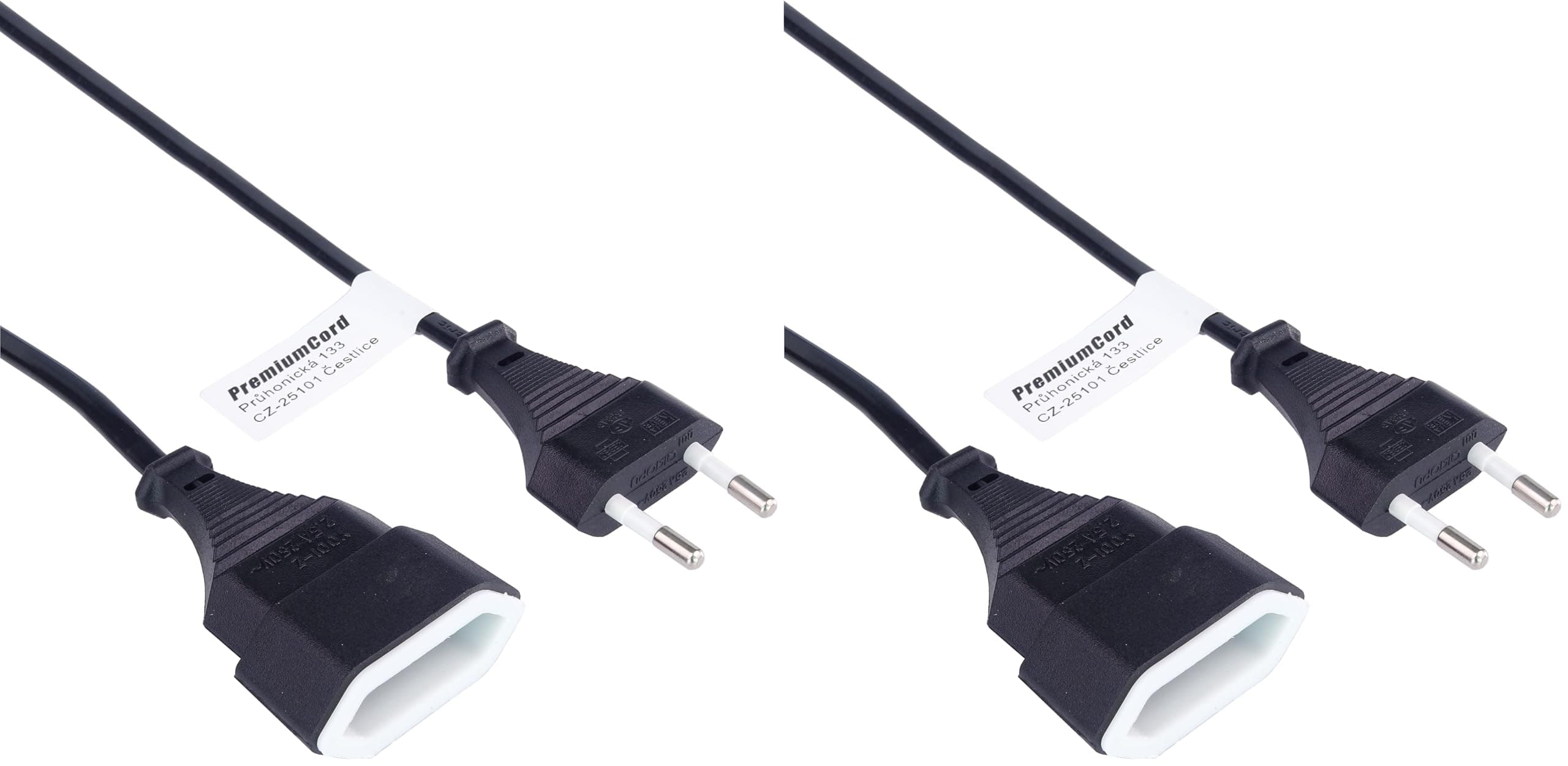PremiumCord kpsm3 Verlängerungskabel 230V 3m, Euro-Verlängerung mit Eurostecker und Buchse, Stromkabelverlängerung für 230V, Stecker auf Buchse, Farbe schwarz (Packung mit 2)