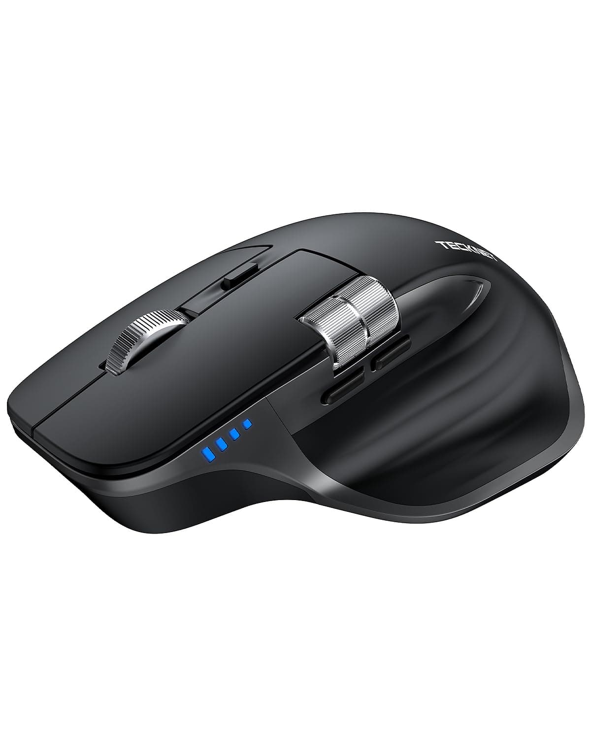 TECKNET Bluetooth kabellose Maus(BT 5.0/5.0+2,4G), Seitliches Mausrad, Superschnelles Scrollen, Wiederaufladbare Ergonomische, Maus Silent Mouse 4800 DPI, 7 Tasten, für Mac OS,Windows, Schwarz