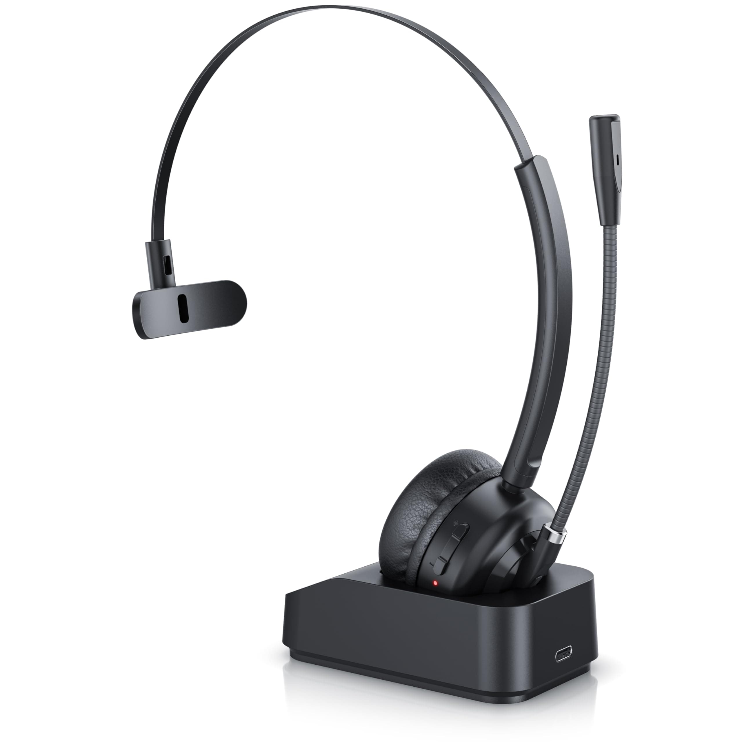 CSL - Bluetooth 5.3 Headset mit Ladestation - PC Headset mit flexiblem Mikrofon - Multipoint - kabellos inkl Mikro- leicht - freisprechen - für Auto und LKW Computer Call Center Handys