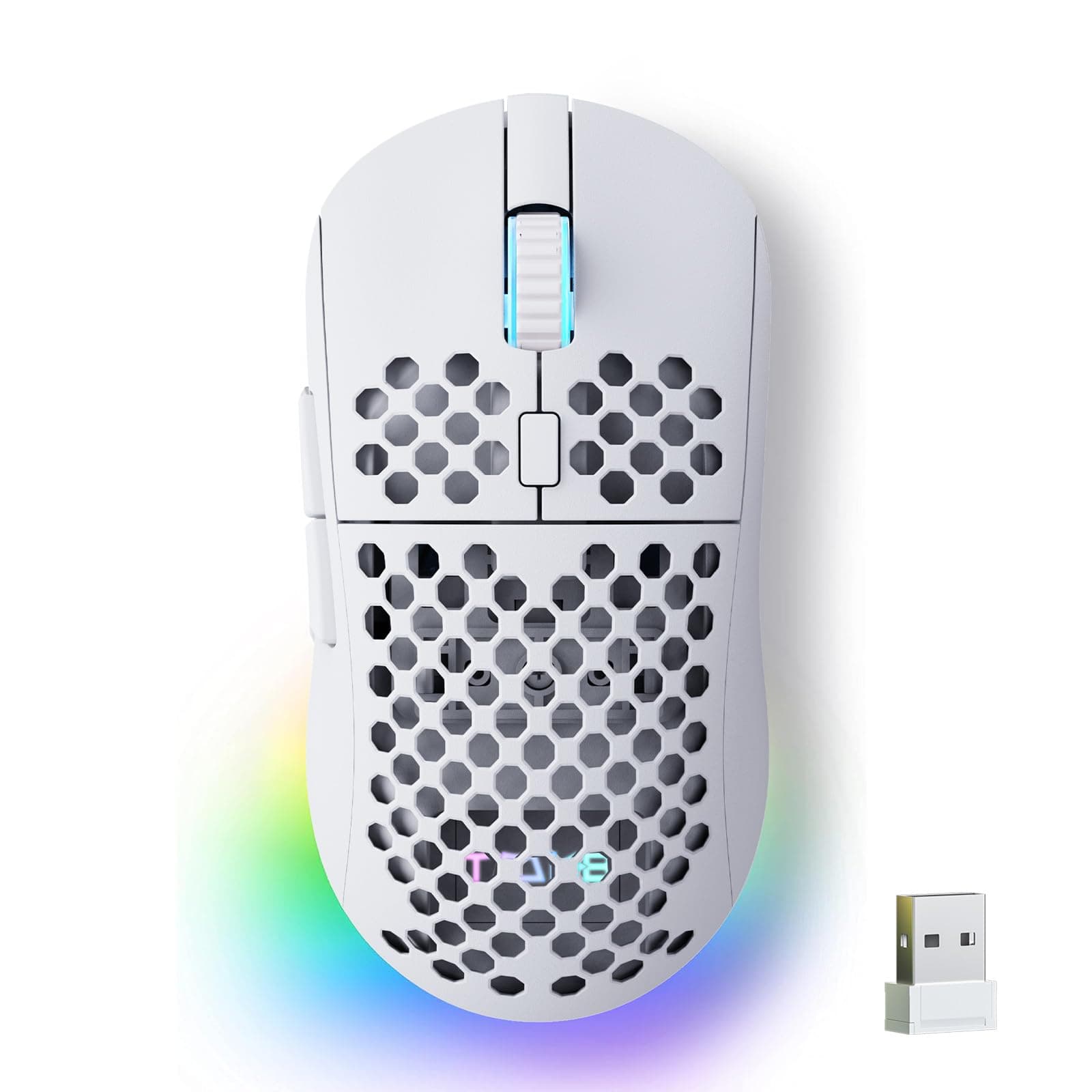 TMKB Falcon M1 Kabellose Gaming Maus - 24000 DPI, 180h Akku, 90g Leichtbau, 6 programmierbare Tasten, RGB-Beleuchtung, 2.4G/BT5.2/USB-C für PC/Mac/Laptop,weiß