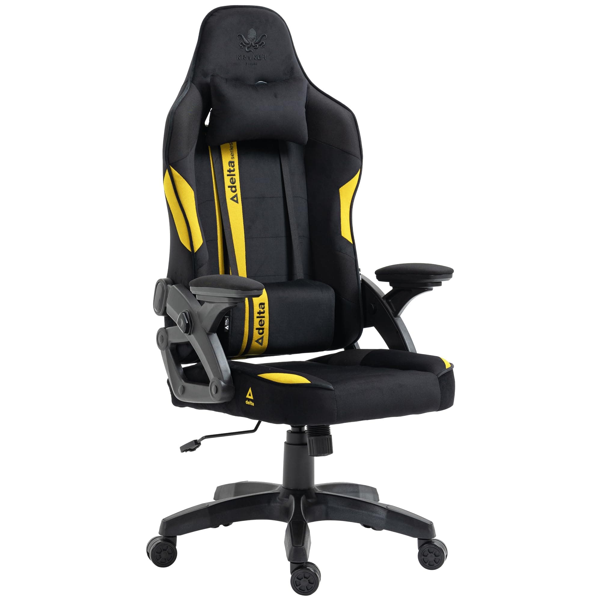 KRAKEN CHAIRS Gaming Stuhl Stoff - Schwarz-Gelb - Bürostuhl - Ergonomisch Computer Stuhl Gamer - 130 kg Belastbarkeit - Gamerstuhl - Gamingsessel - Gaming Chair Ergonomic - Gamingstuhl - PC-Stuhl