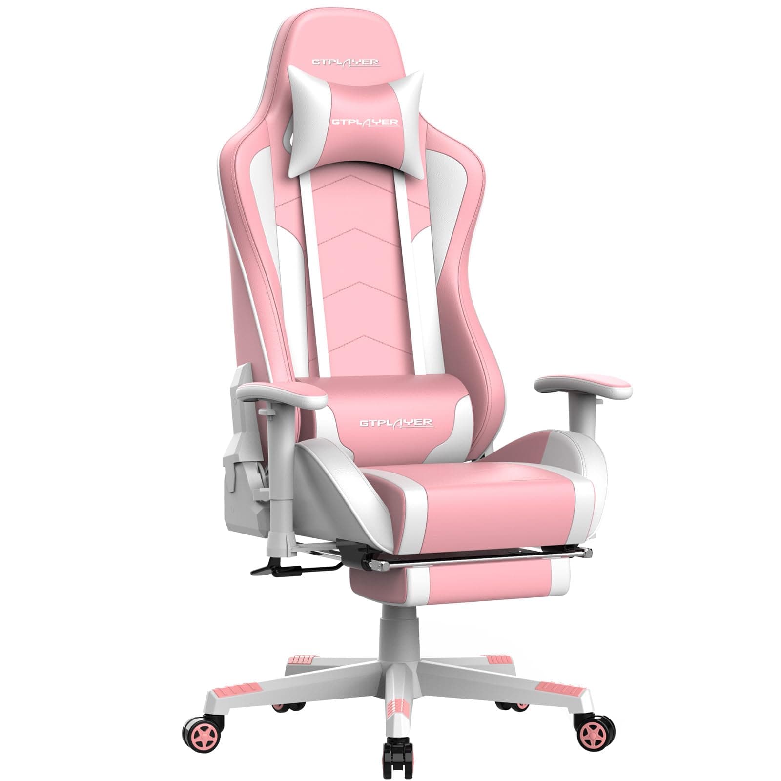 GTPLAYER Gaming Stuhl Gamer Stuhl mit Fußstütze Bluetooth Lautsprecher Ergonomischer Bürostuhl Computerstuhl Schreibtischstuhl PC Stuhl mit verstellbare Rückenlehne 150 kg Belastbarkeit pink
