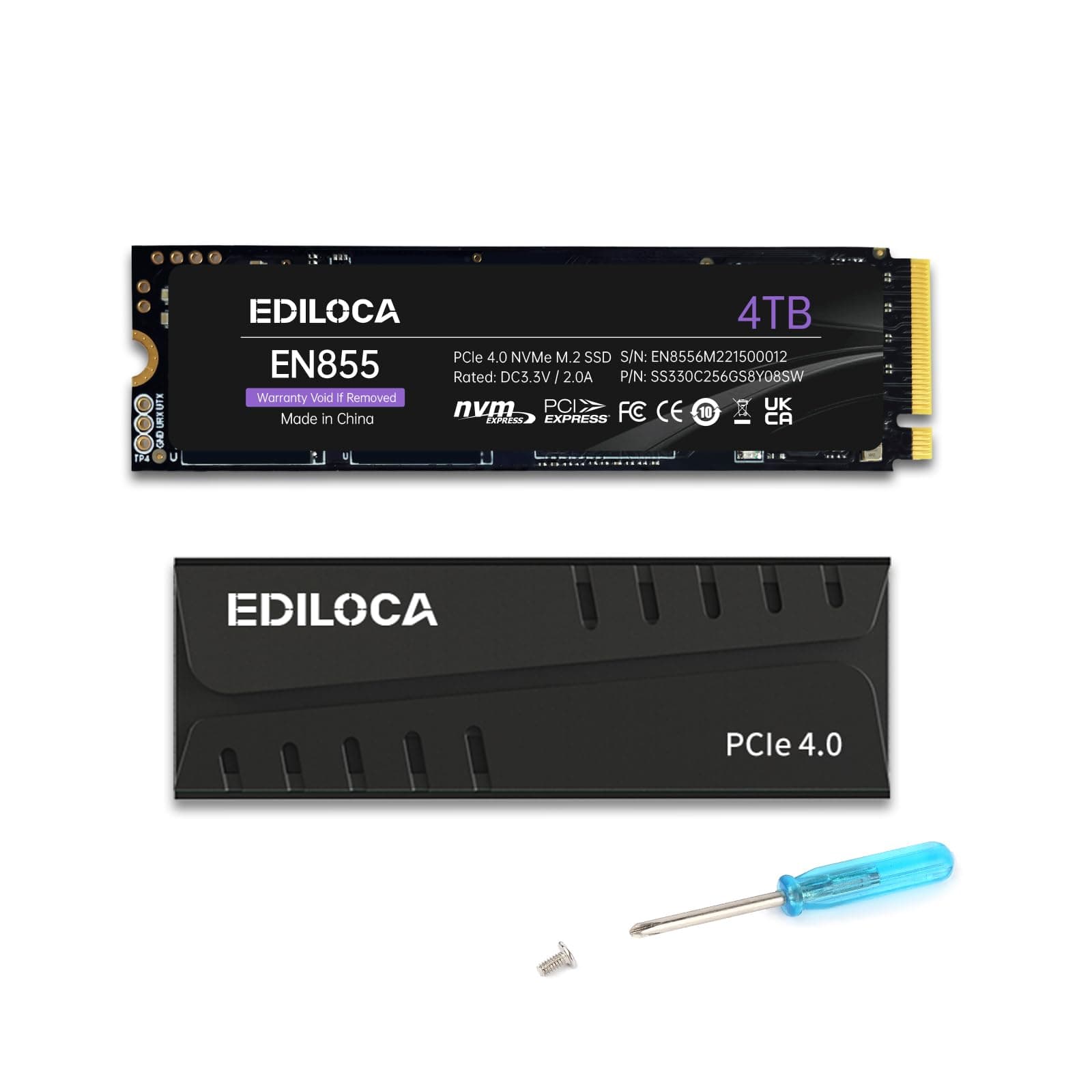 Ediloca EN855 SSD 4TB NVMe SSD M.2 mit Kühlkörper,Gaming für PS5, Laptop und Desktop PC, SSD Festplatte PCIe Gen4, bis zu 7400 MB/s, 3D NAND TLC, Internes Solid State Drive