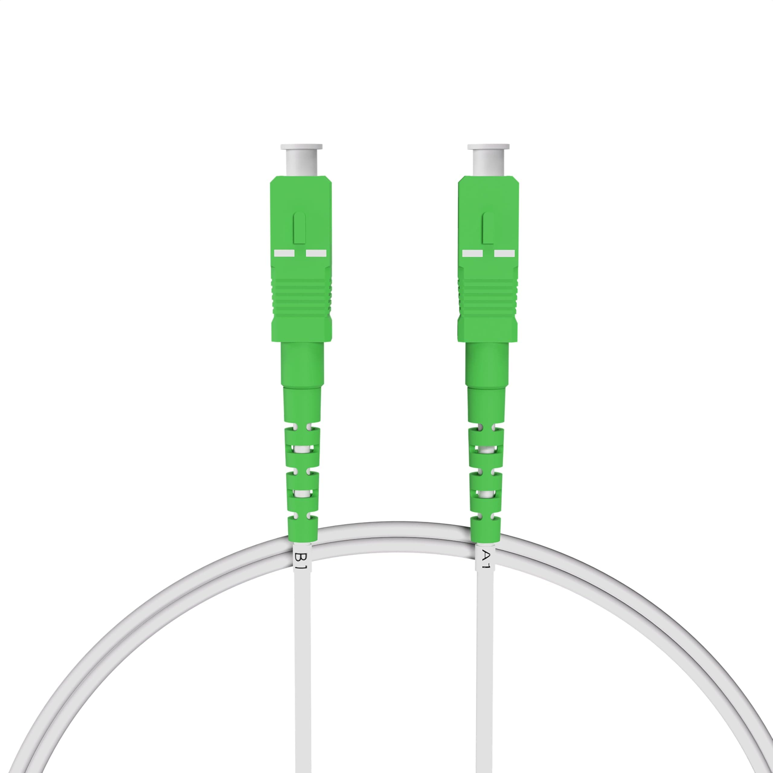 nexinex - 2m weißes Glasfaserkabel SC/APC auf SC/APC Patchkabel | LWL Simplex Singlemode OS2 FTTH Glasfaser Lichtwellenleiter Kabel