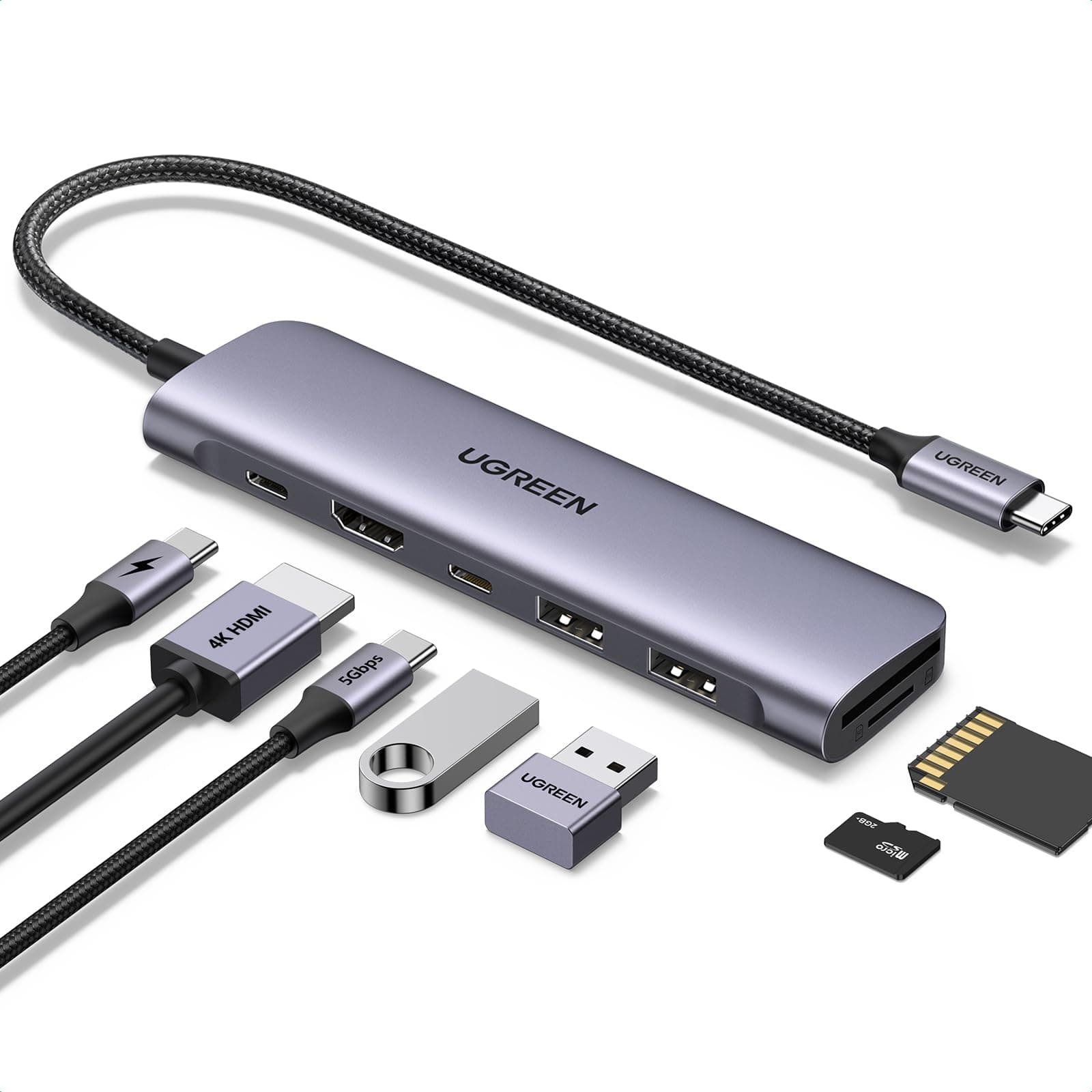 UGREEN Revodok 1071 USB C Hub 5Gbps, 4K HDMI, PD100W, USB 3.0 Datenports, SD/TF Kartenleser Multiport Adapter Kompatibel mit iPhone 17/16, MacBook, iPad, Surface Laptop, Galaxy S24, Steam Deck usw.