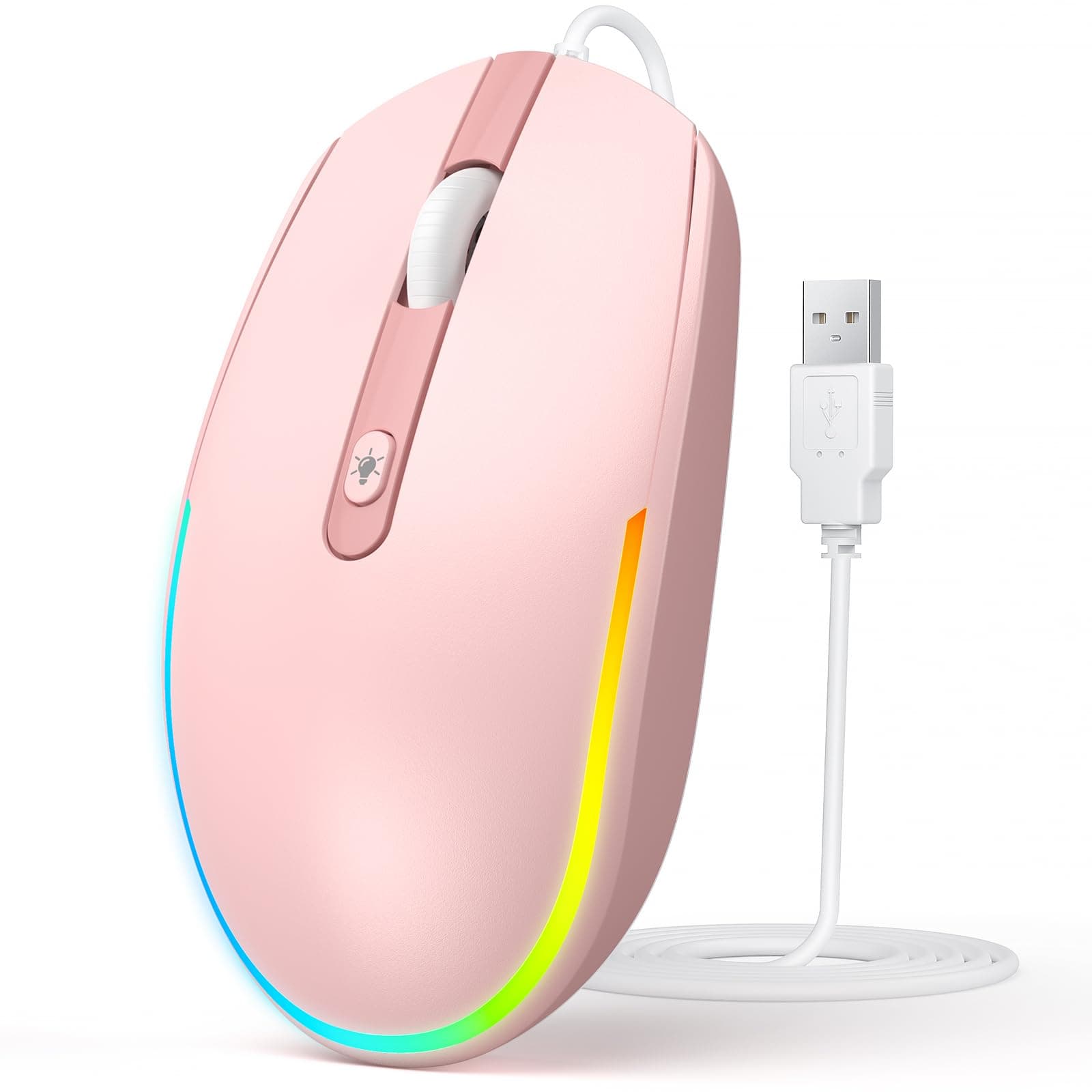 seenda Maus mit Kabel, PC Computermaus mit Kabel, 1600 DPI USB Maus Kabelgebunden für Laptop/PC/Computer/Mac, Rosa