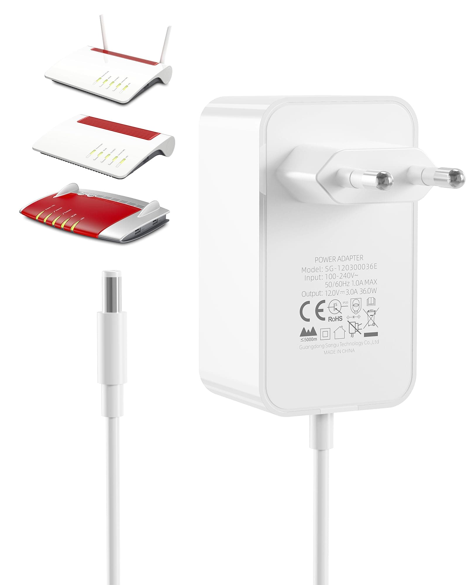 12V 3A Netzteil Ladegerät Kompatibel für AVM Fritz!Box 7690, 7590,7560, 7540, 7530, 7510, 7490, 7430, 7390, 6690, 6490,5590,5530...WLAN Router und Telekom Speedport Smart Steckernetzteil-weiß