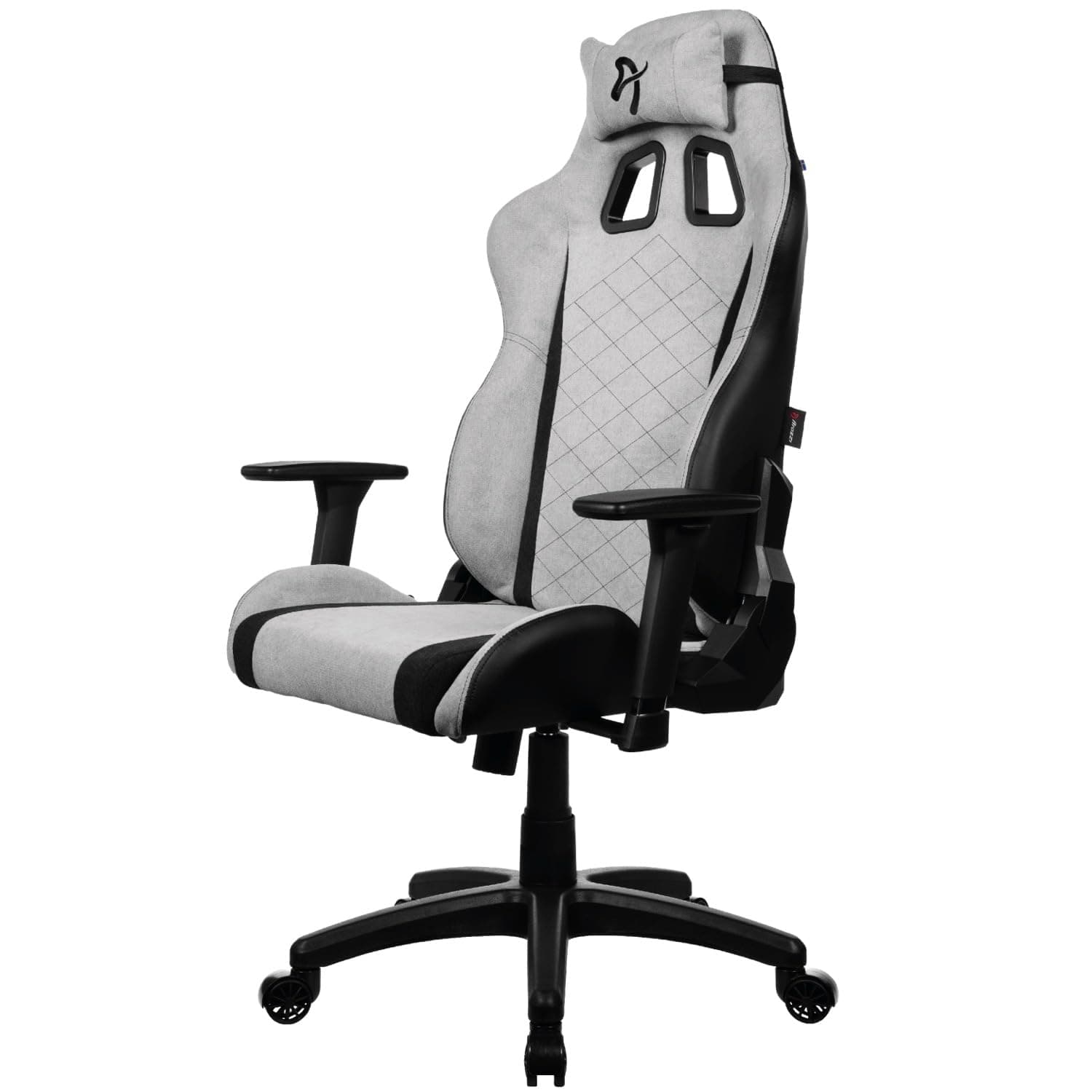 Arozzi Avanti Weicher Polsterstoff, ergonomischer Büro- und Gaming-Stuhl mit kaltgehärtetem, geformtem Schaumstoff, neigbarer Sitzmechanismus, Stahlrahmen, Kopfstützenkissen, Hellgrau