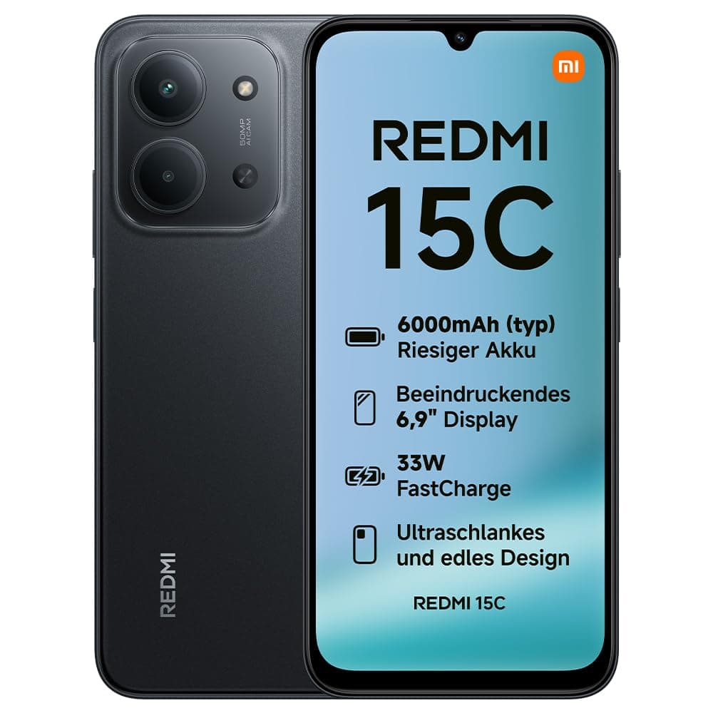 XIAOMI Redmi 15C Smartphone 4GB+256GB, 6,9" 120Hz Display, 50MP AI Dual-Kamera, 6000mAh Akku, 7,99mm schlank, Midnight Black