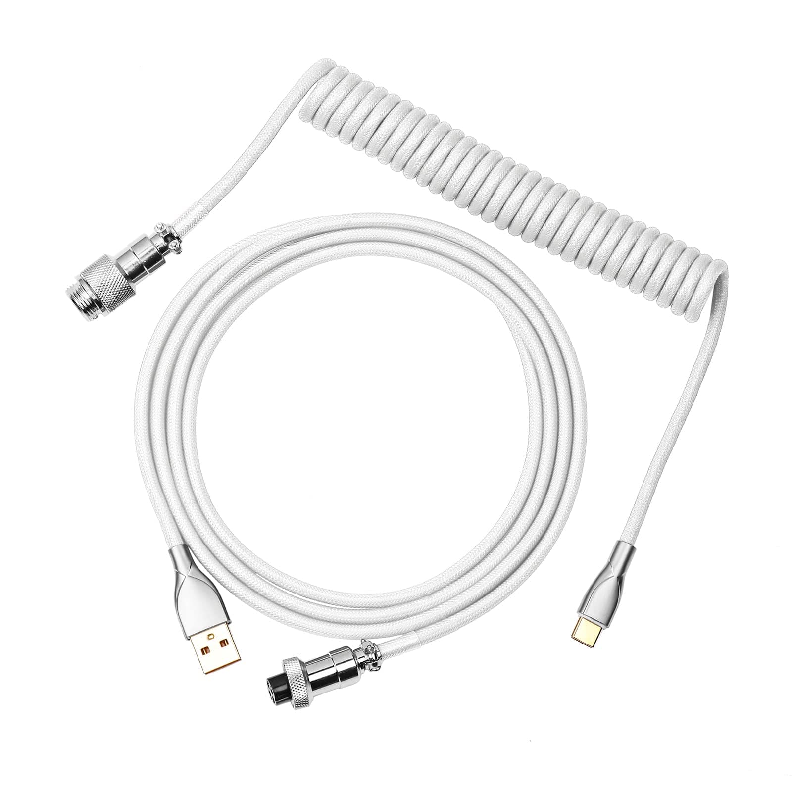 EPOMAKER Mix USB Typ C Kabel 1.8m, Typ-C zu USB A, TPU, Mechanisches Tastatur-Spiralkabel mit Abnehmbarem Aviator-Anschluss für Gaming-Tastatur (Weiß)