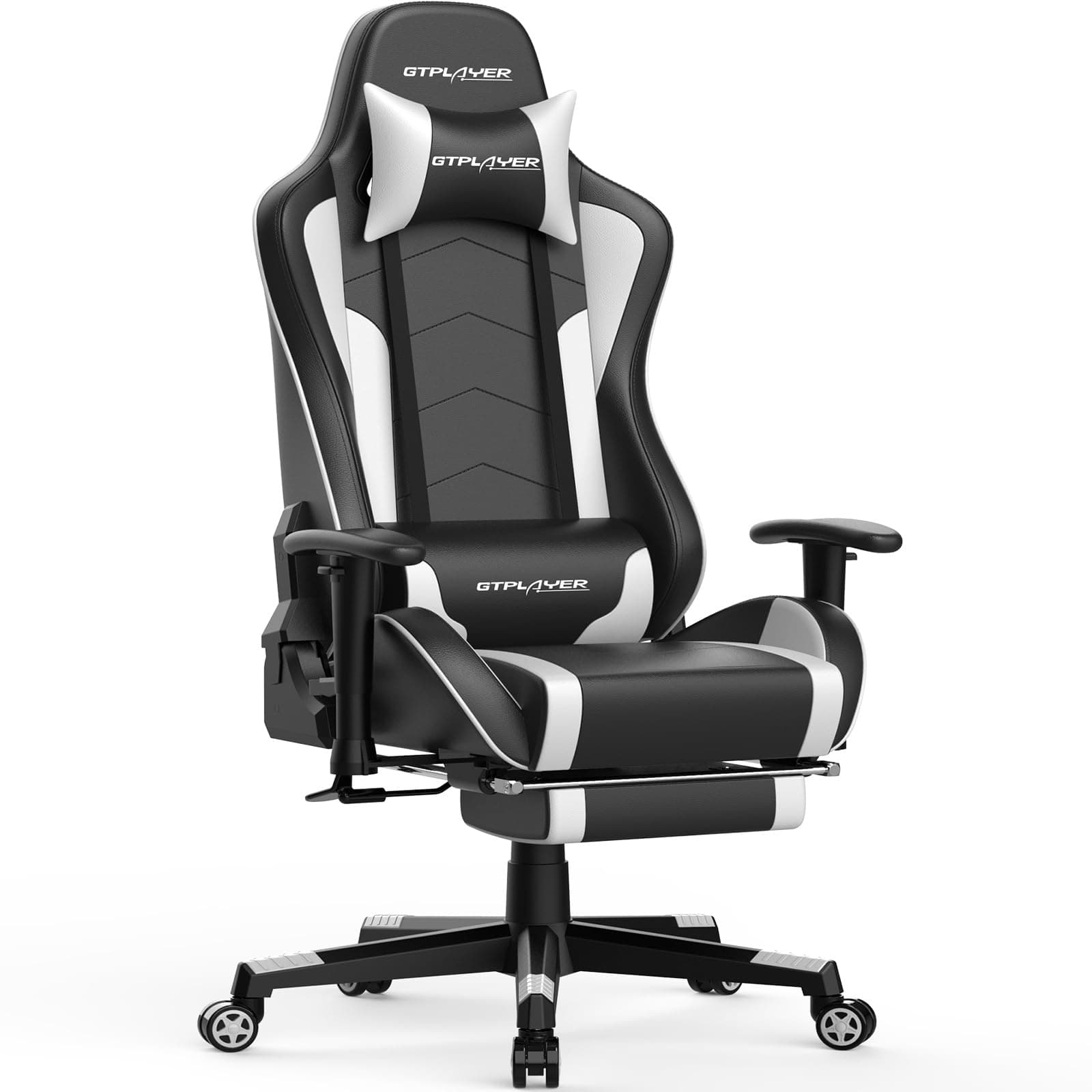 GTPLAYER Gaming Stuhl Gamer Stuhl mit Fußstütze Bluetooth Lautsprecher Ergonomischer Bürostuhl Computerstuhl Schreibtischstuhl PC Stuhl mit verstellbare Rückenlehne 150 kg Belastbarkeit weiß