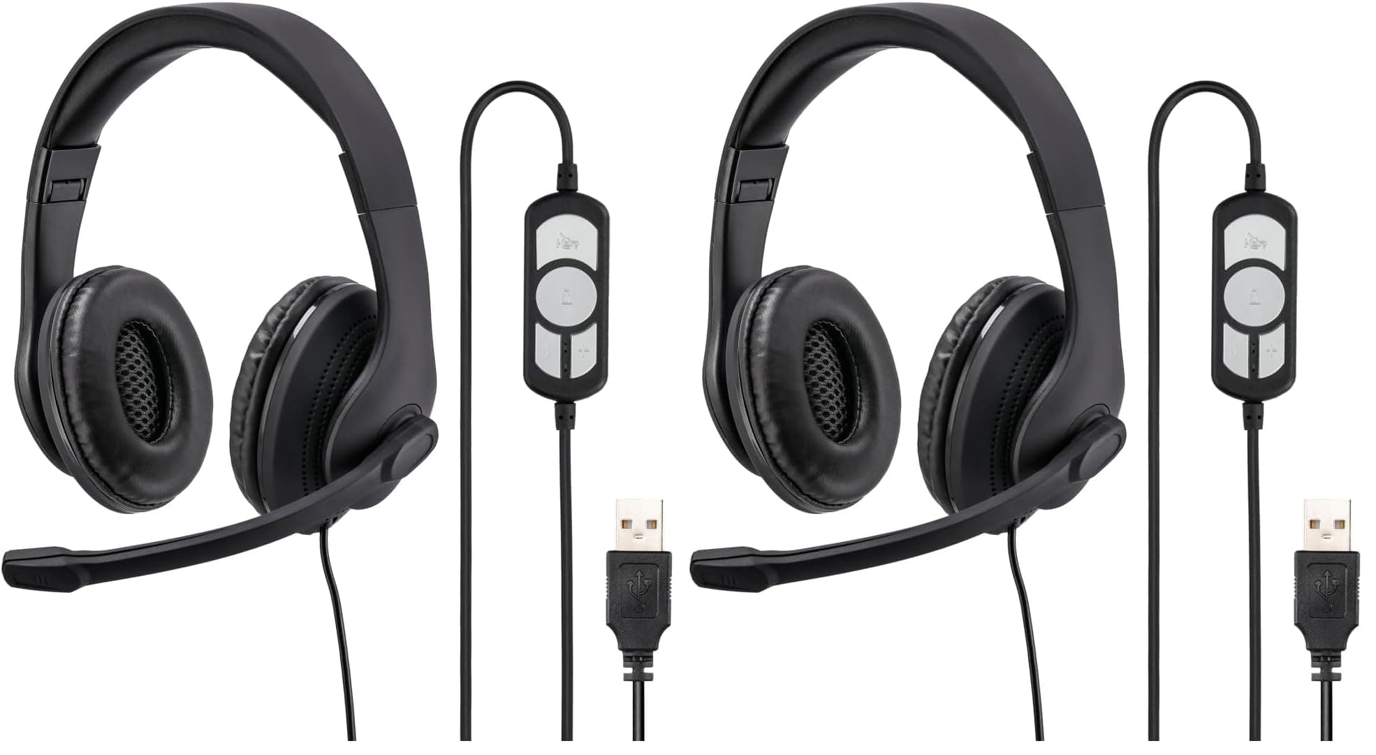 Hama HS-USB300 PC-Headset USB schnurgebunden, Stereo On Ear Schwarz, Universal (Packung mit 2)